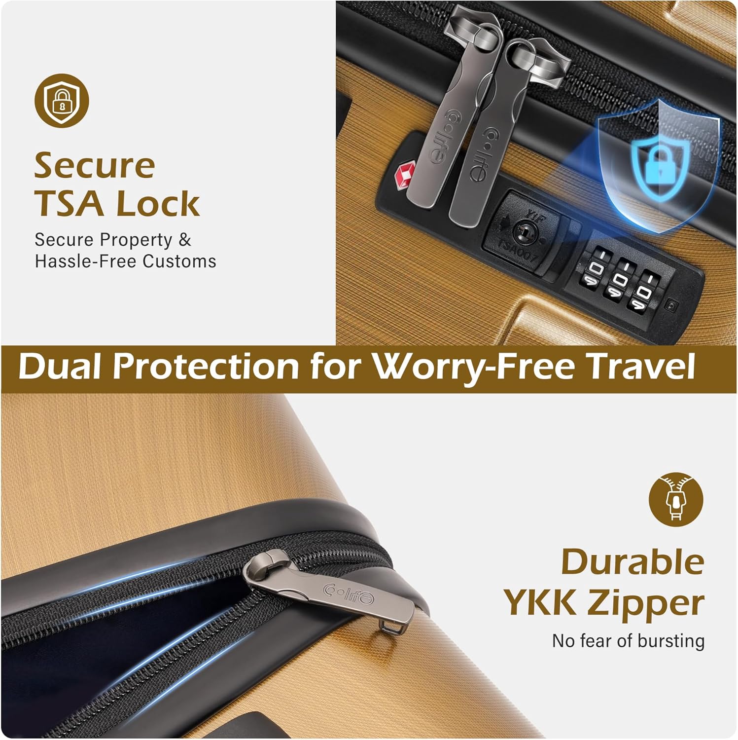 Coolife Luggage Set 3 Piece Hardside PC+ABS Suitcase with TSA Lock, Expandable Large Checked Luggage, Lightweight Rolling Carry On with Spinner Wheels(20/24/28 Inch, Black Brown) - Image 3