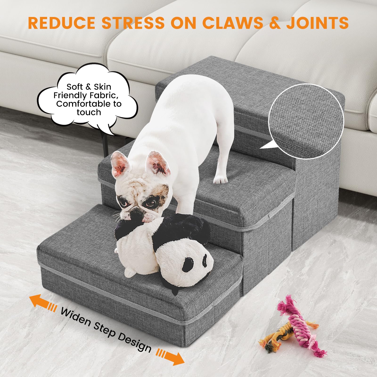 Escalier pour Chien, Sunowl Pliable Escalier Chien en 3 Marches, Extra Larges Rampe pour Chien avec Rangement, Surface Antidérapante, Aide l'animal à Monter Facilement, Escalier pour Chien et Chats