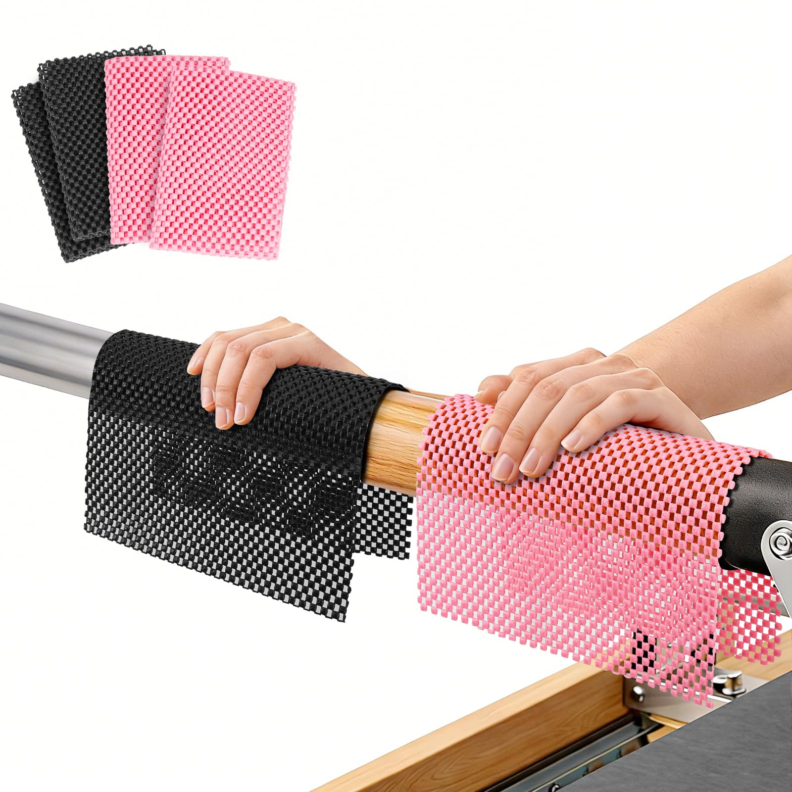 Pilates Grip Pad 4-Pack Non-Slip Training Mat for Cadillac Reformer Bed Barre Pull-Up Bar Gym Equipment Black Pink
