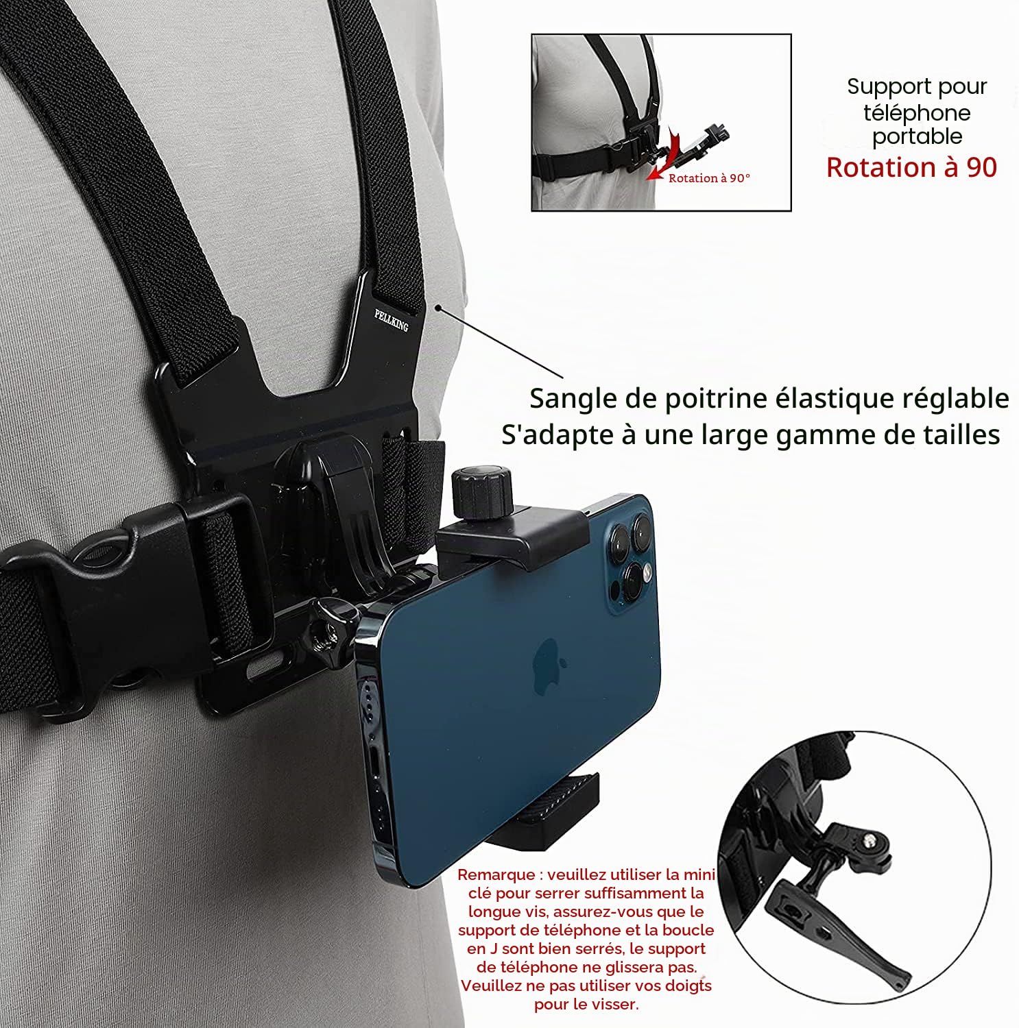 Kit Harnais Poitrine Body Mount – Sangles Réglables, Support Ventouse, Connecteur J – Pour Caméras D'Action Et Téléphones – Parachutisme, Vélo, Natation
