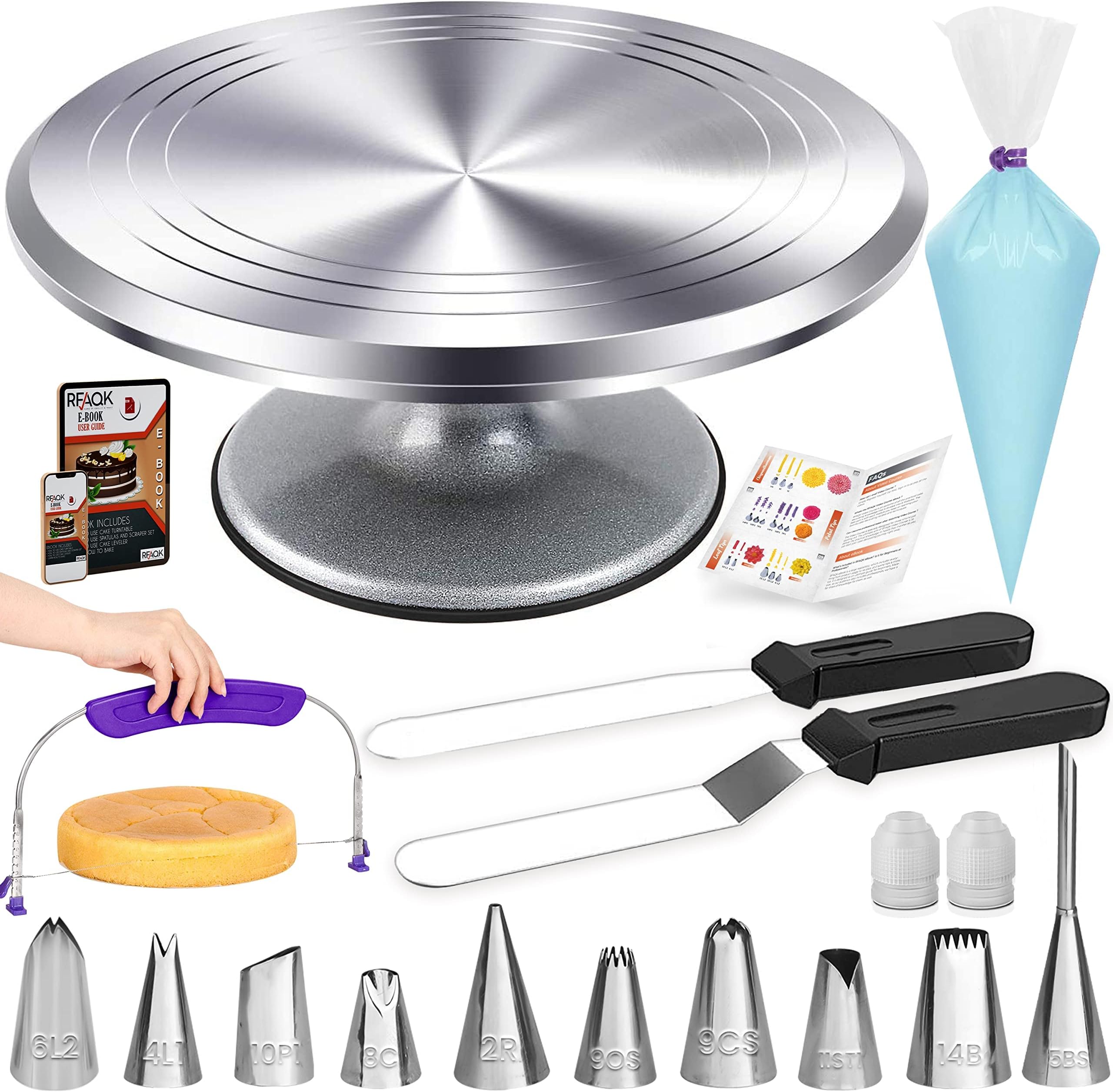 RFAQK 50PCs Cake Turntable Set 12" Aluminum Revolving Cake Stand