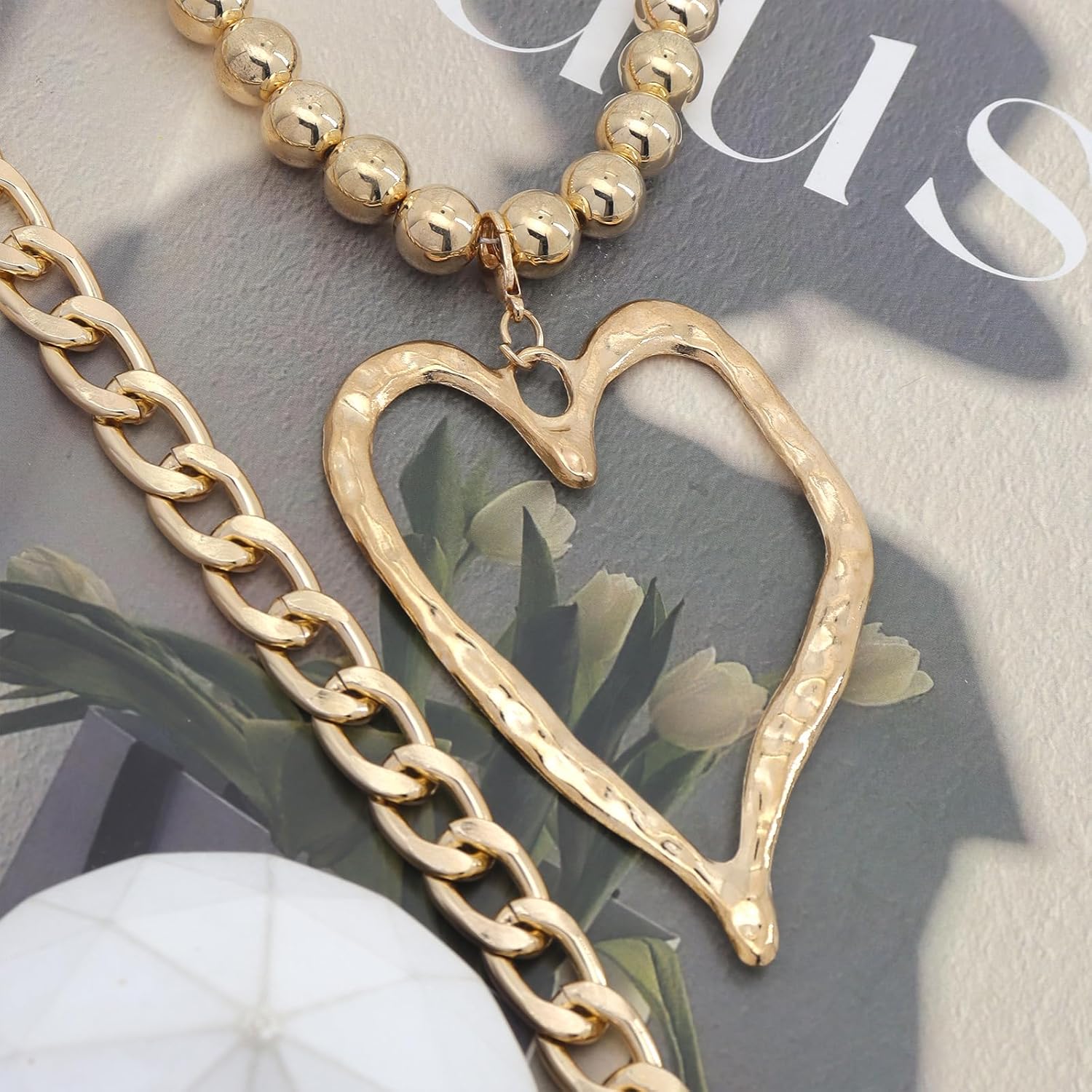 Chunky Large Heart Beaded Choker Necklaces for Women Y2k Statement Love Pearl Pendant Necklaces Layered Heart Cuban Link Chain Necklaces Jewelry - Image 6