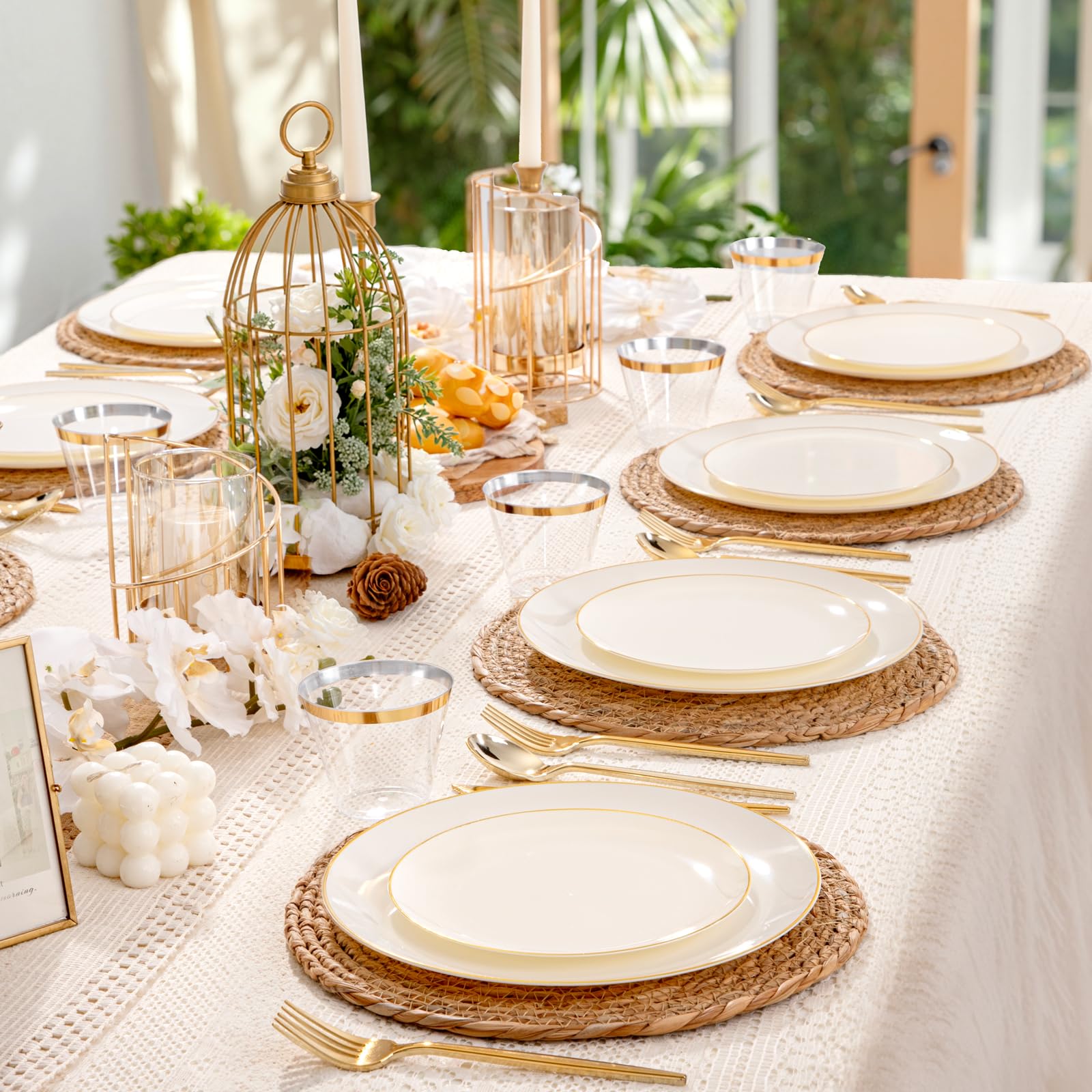 150 Ivory Plastic Plates - Party & Event Supplies -8