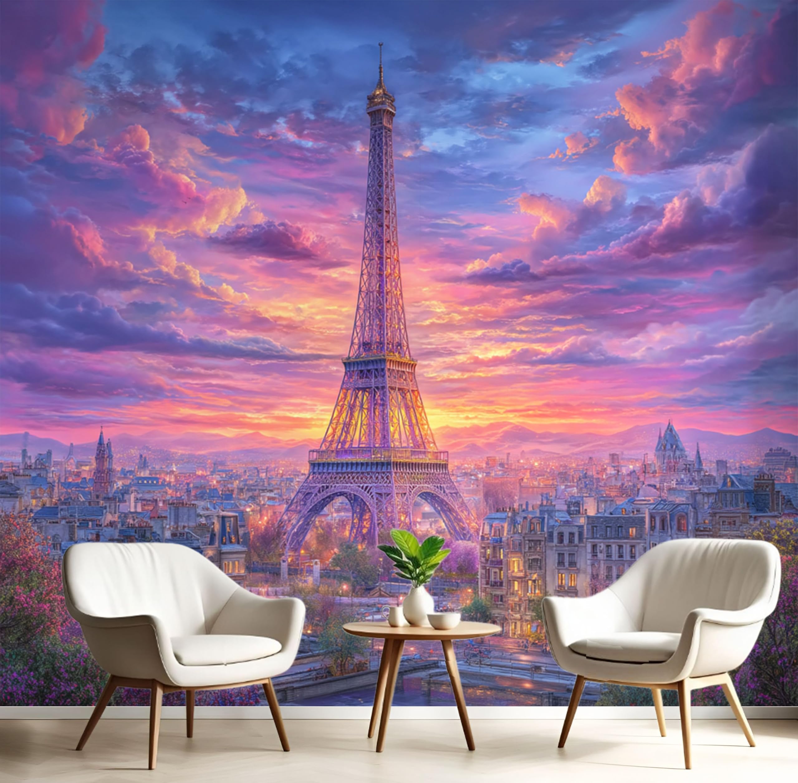 Papier peint en soie panoramique Tour Eiffel grand format lavable pour salon