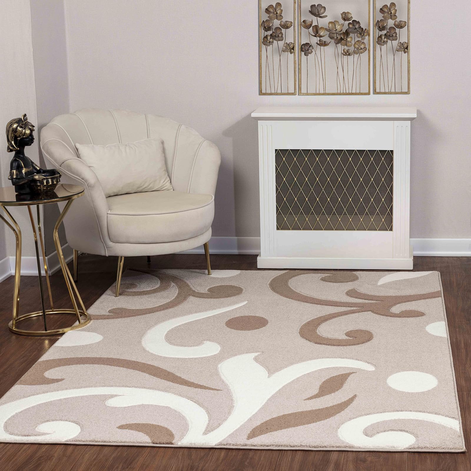 Livabliss Alfombra Abstracta Marseille - Alfombra Salón Grande, Habitación, Dormitorio - Alfombra Salon Pelo Corto, Suave y Lujosa Facil de Cuidar - Alfombra Grande de 160x213cmBeige, Marrón, Blanco