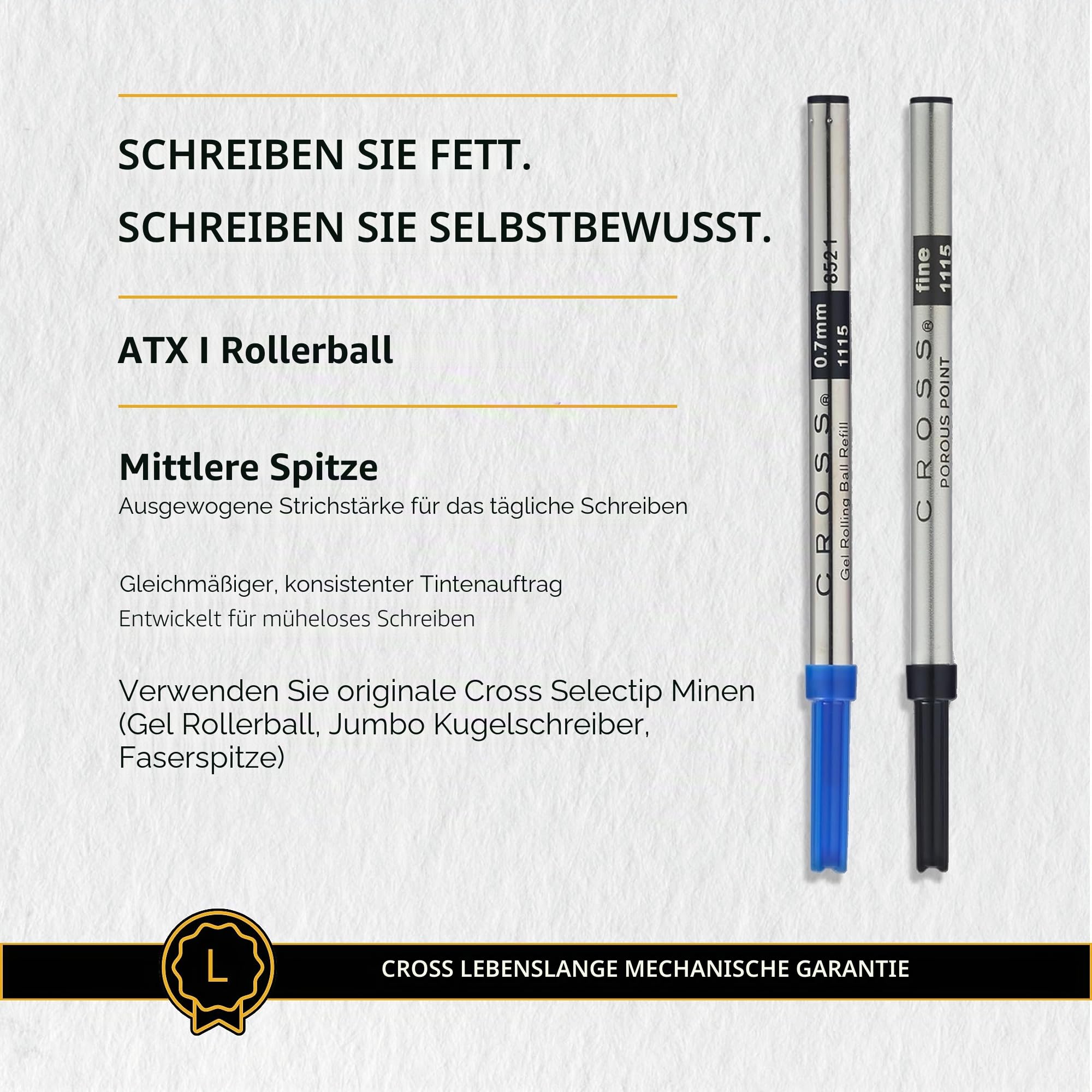 Cross ATX Rollerball (gefrästes Diamantmuster, Schreibfarbe schwarz, Strichstärke M, inkl. Geschenkbox) gebürstetes chrom