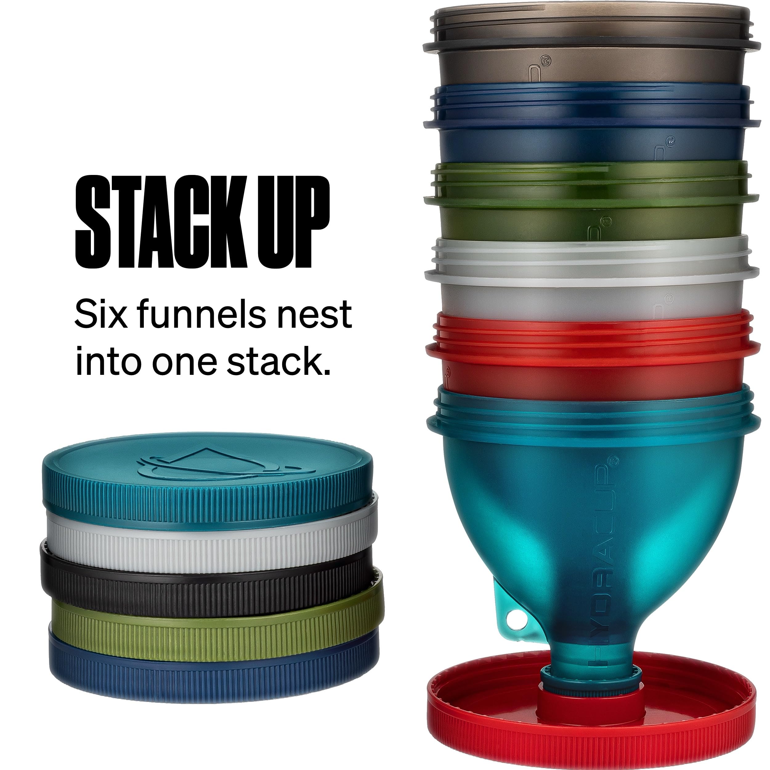 ProStand [6 paquetes] - Embudos para llenar botellas de agua con recipiente de proteína en polvo, juego On The Go Set, llavero para taza de coctelera, suplementos para llevar