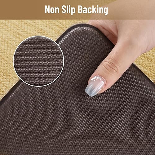 Vista 372 de KIMODE - Juego de 2 tapetes de cocina bohemios, antifatiga, antideslizantes, impermeables, ergonómicos, acolchados, cómodos, para lavandería, Caqui