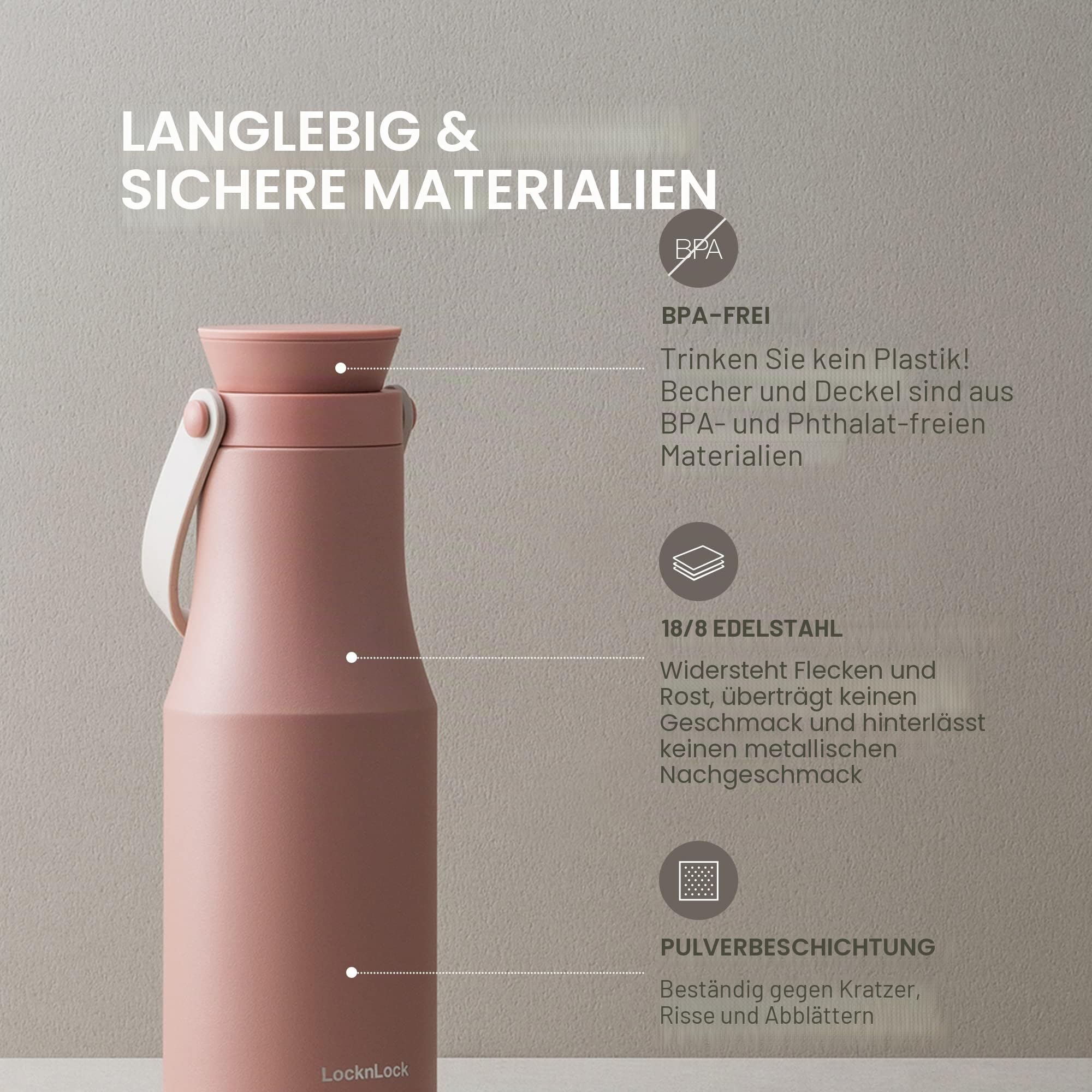 LOCK & LOCK Metro Tumbler - Thermobecher für Kaffee, Tee und andere heiße und kalte Getränke - Vakuum Isolierflasche mit Trageschlaufe - 710 ml - blau