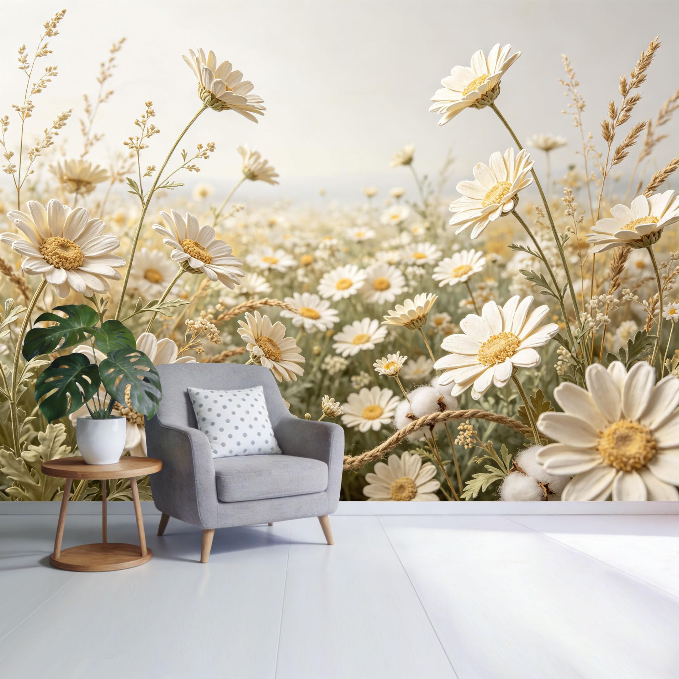 Custom Size Wall Mural Botanical Daisy Field Bloom Pastoral Landscape SelfAdhesive Wall Fabric Removable Wallpaper for Home Office Decor