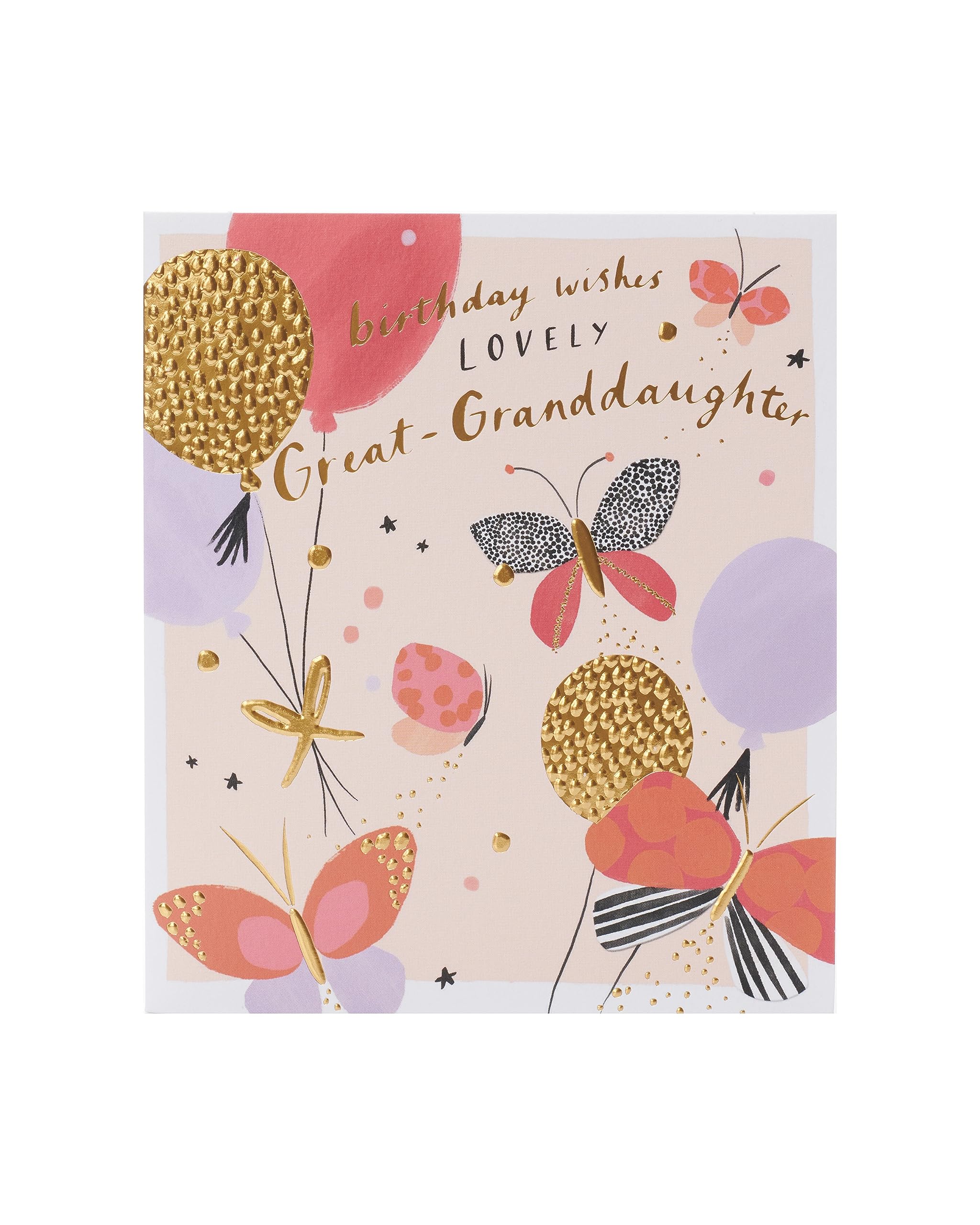 UK Greetings Birthday Card for Great-Granddaughter - Balloons & Butterflies Design