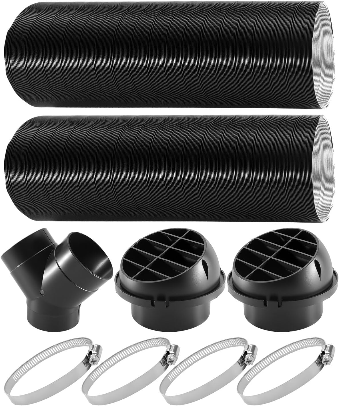 75mm/3inch Diesel Heater Exhaust Pipe Set, Y Branch Warm Air Outlet and Hose Clips Fits for Webasto 2KW 5KW 8KW Heaters, Car Parking Heater Air Vent Accessories