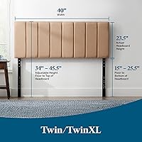 Vista 50 de LUCID - Cabecera tapizada de altura media, capitoné de diamantes, acolchado poliéster, altura ajustable 34 a 46 in, fácil montaje compatible