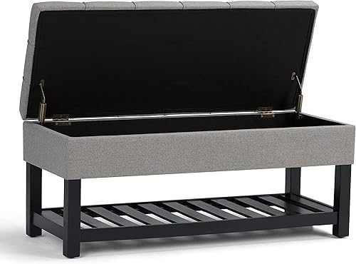 Miniatura 4 de SIMPLIHOME Saxon - Banco otomano rectangular de transición de 43 pulgadas de ancho en tela de aspecto de lino gris paloma, montado para la sala de