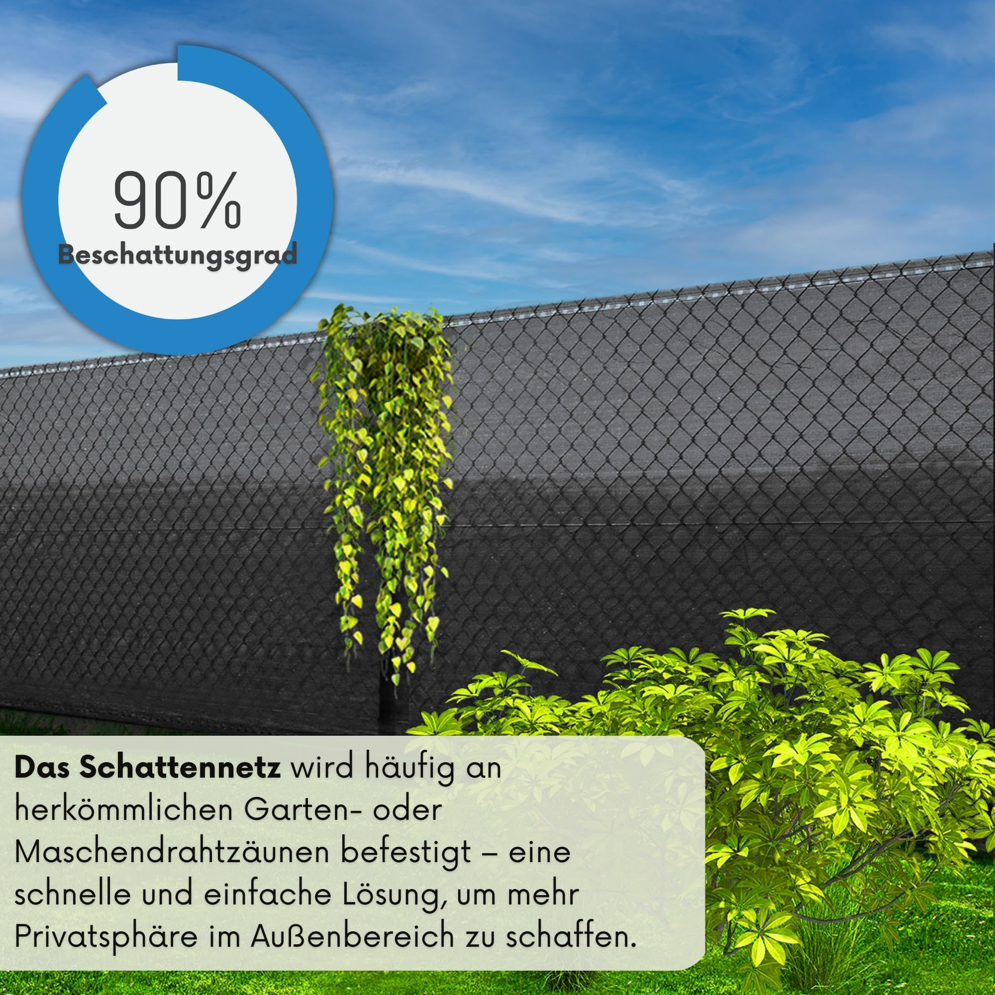 Schattennetz 1,5x50m 95% UV-Schutz + Kabelbinder – Sichtschutznetz mit hoher Dichte & verstärkten Rändern für Gartenzaun, Balkon, Terrasse, Sonnenschutz – SPRINGOS