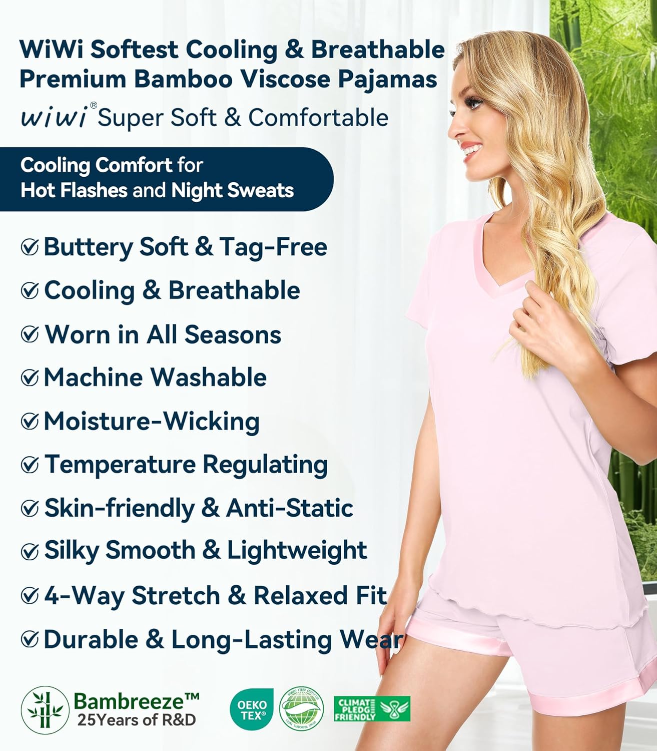 WiWi Viscose from Bamboo Pajamas Set for Women Super Soft Short Sleeve Cooling Summer Plus Size Pjs Sets Sleepwear S-4X - Image 8