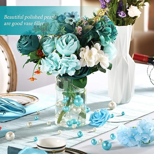 Miniatura 5 de 120 perlas flotantes sin agujero y 500 geles de agua transparentes, cuentas flotantes azul claro para jarrones, velas flotantes para el hogar,