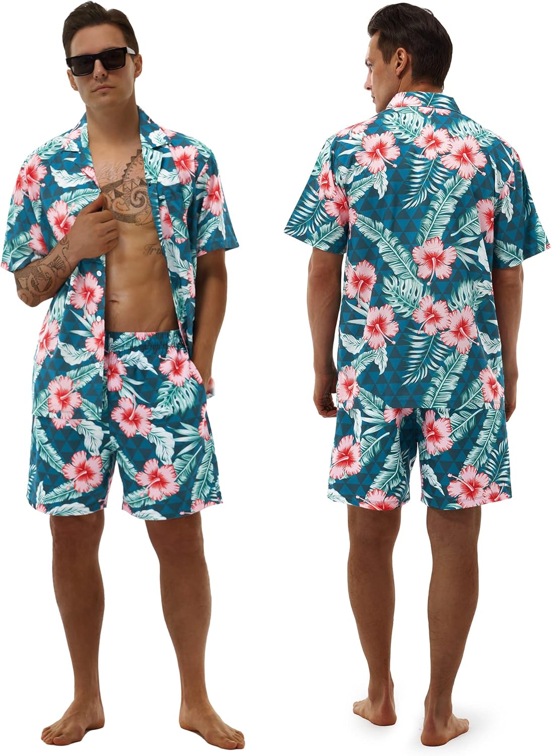 Men's Hawaiian Matching Set Summer Beach Outfits 2 Piece Flower Tropical Short Sleeve Cuban Shirts and Shorts Suits - Image 2