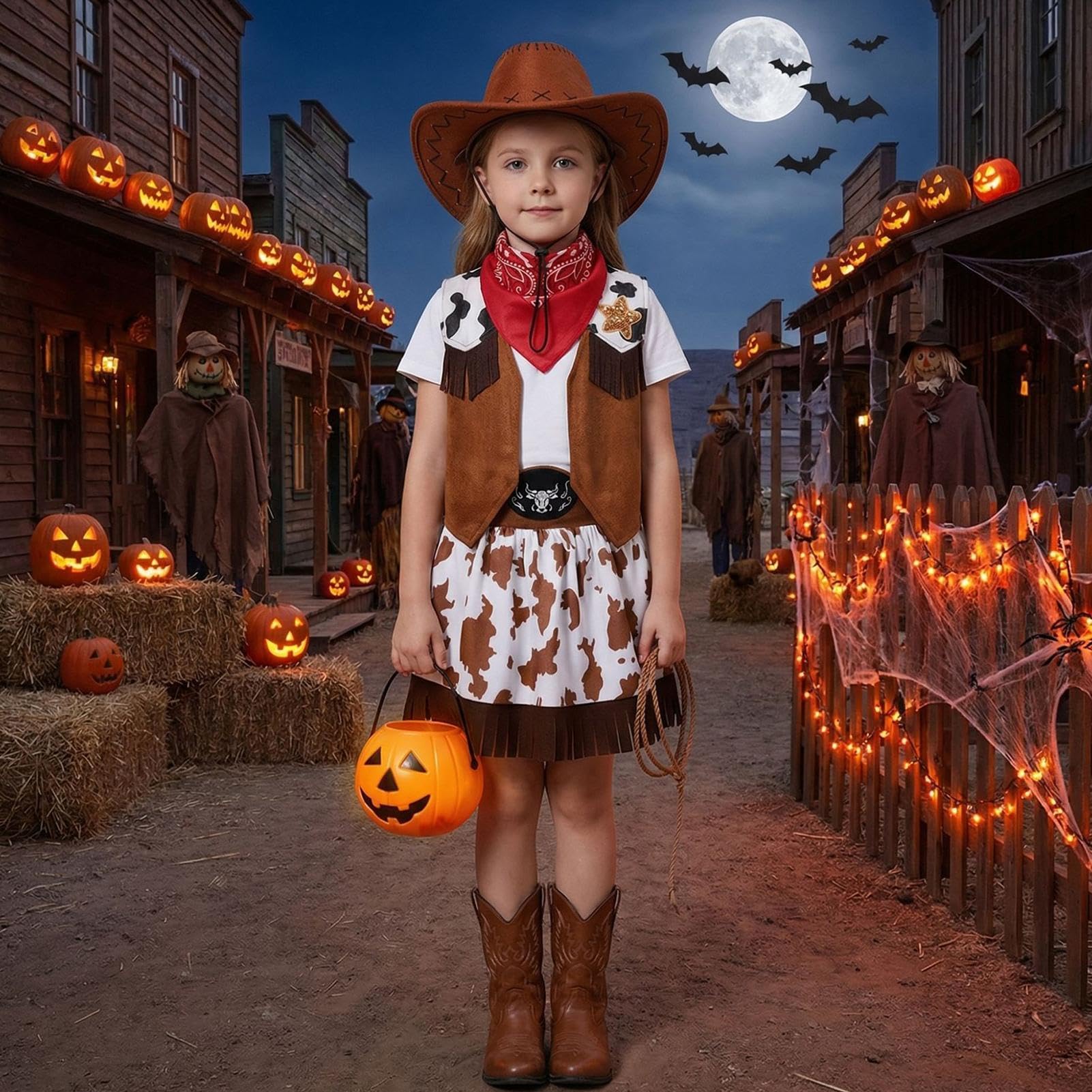 Disfraz de vaquera Verung para fiesta de Halloween con sombrero y