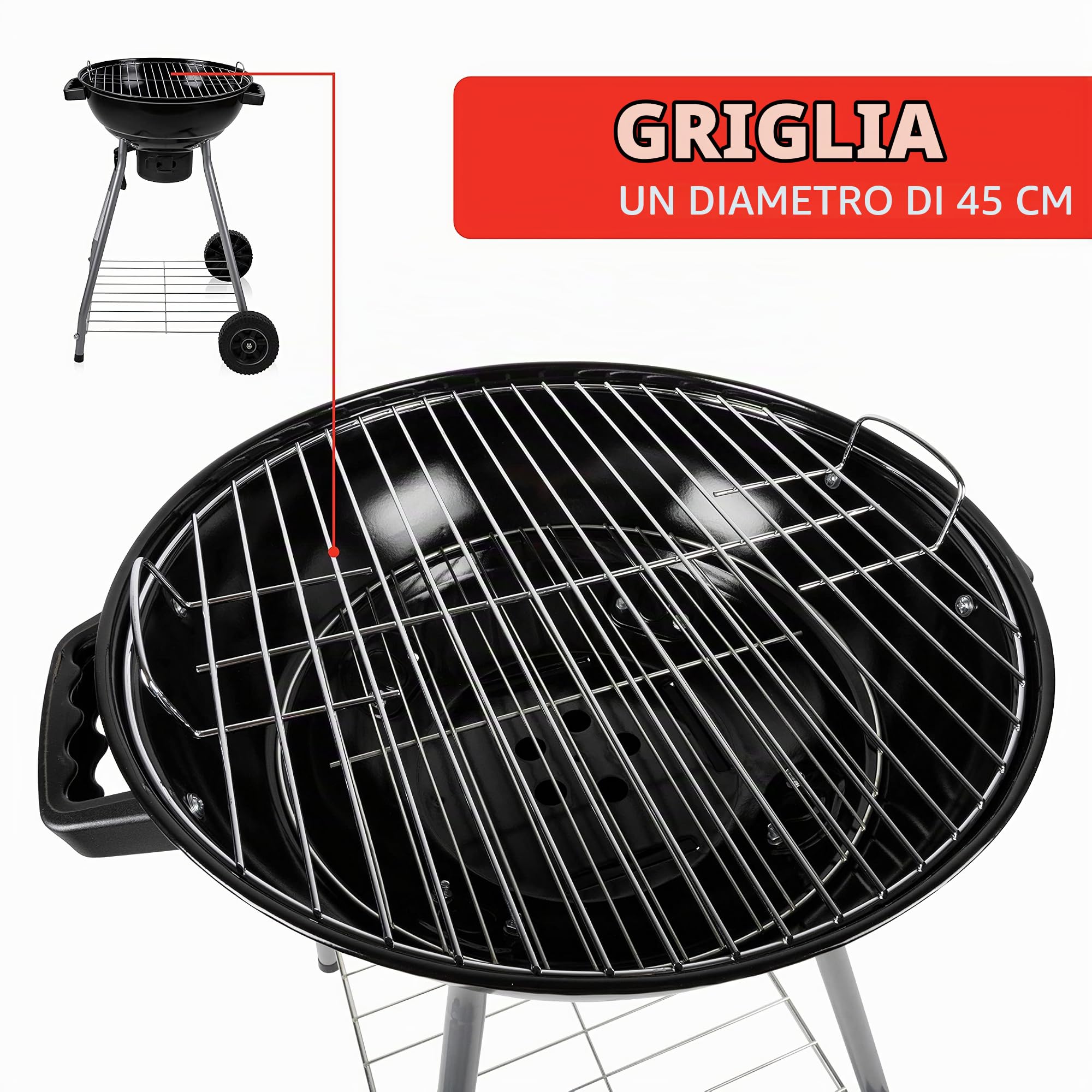 BBQ Collection Barbecue a Carbone - Barbecue a Sfera - BBQ - con Coperchio - Ø 45 cm - Nero