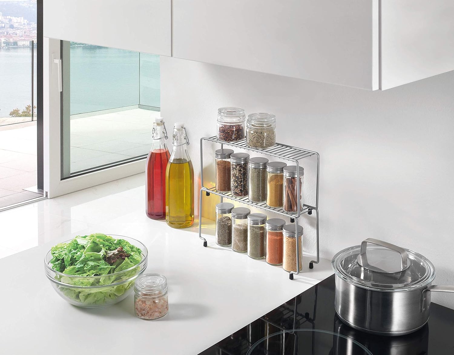 Metaltex Set of 2 Spice Shelves, Iron Wire, Metallized Grey, 29x14x7