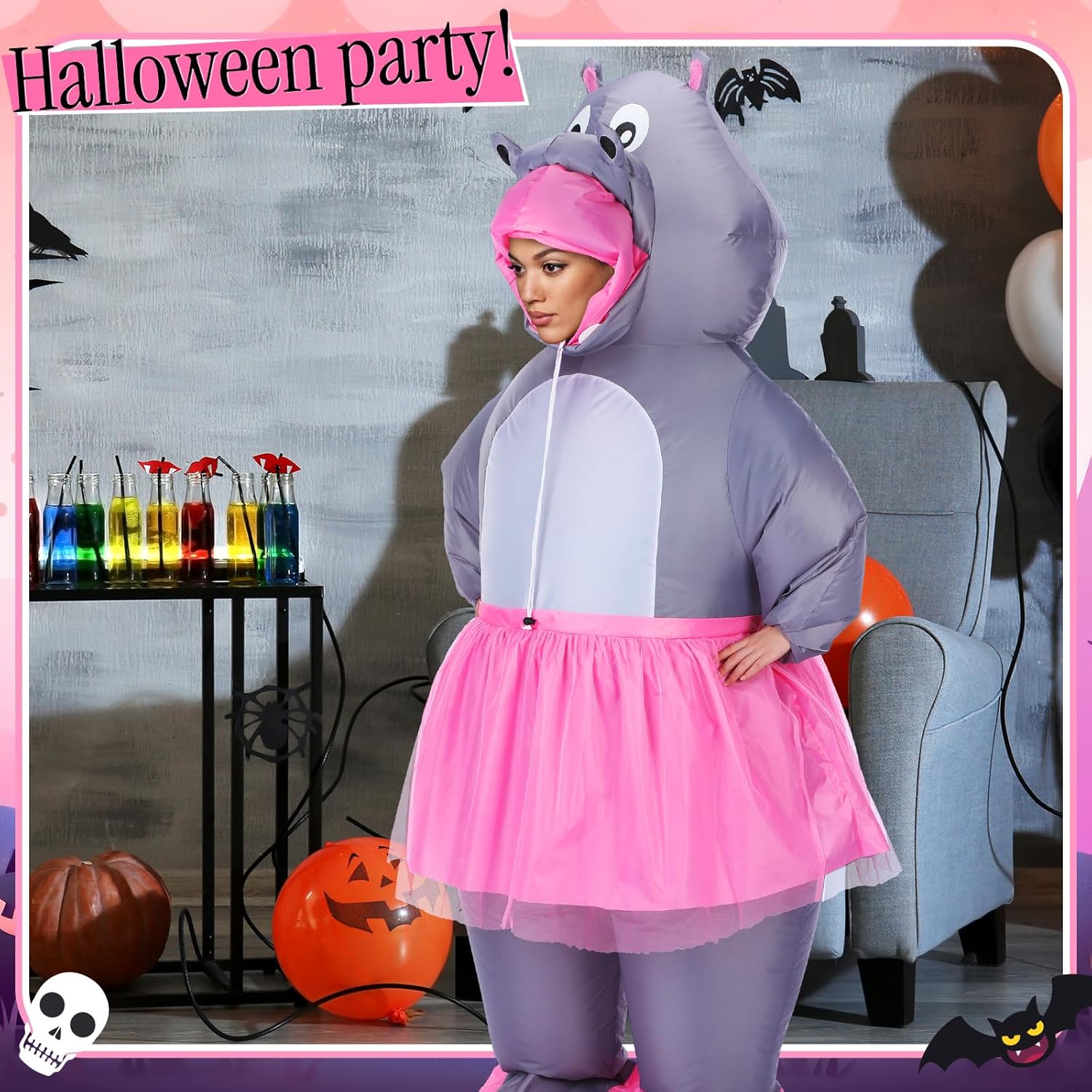 Halloween Hippo Inflatable Costume for Adult Blow up Ballerina Hippo Costume Halloween Inflatable Funny Suits for Men Women Cosplay Party Dressed up - Image 7