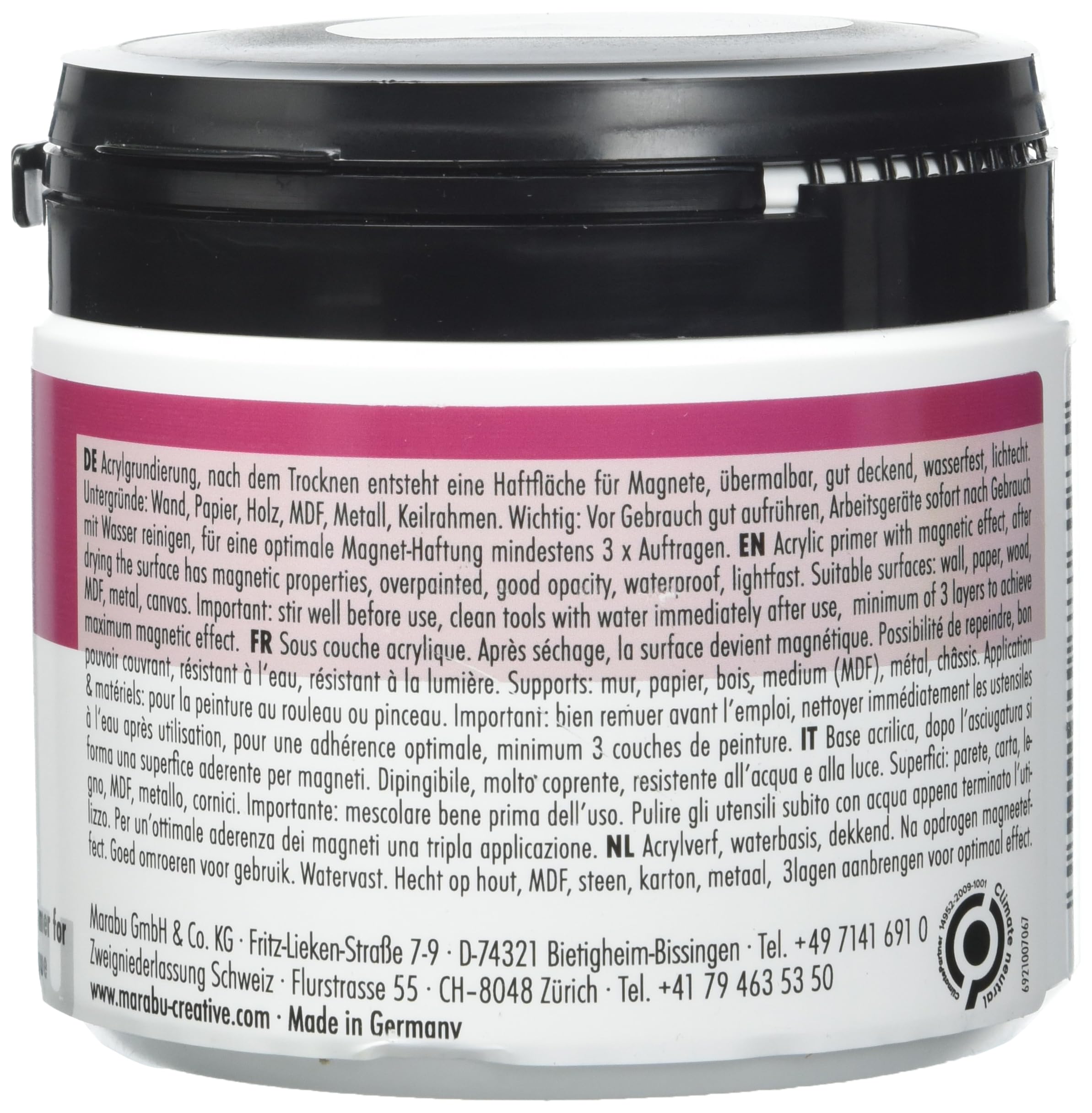 Marabu 12740043815 – Peinture magnétique en acrylique pour surfaces magnétiques, 475 ml, gris, peut être peint après séchage, résistant à la salive, imperméable et résistant à la lumière, 58 m²