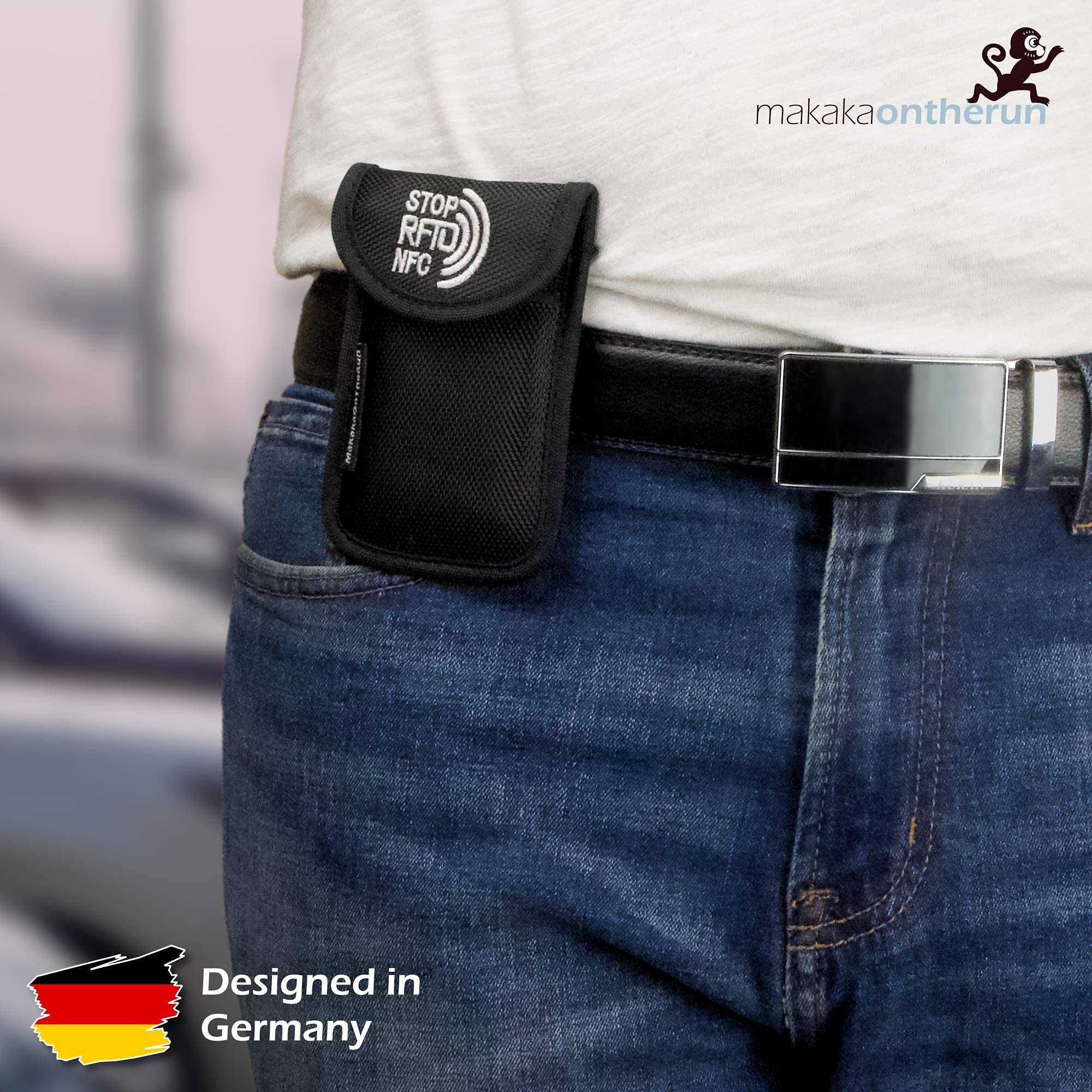 MakakaOnTheRun Funda para llave de coche - Keyless Go Protección con 2 compartimentos de protección RFID, funda para llaves de coche para todos los vehículos de la UE, Asia y América