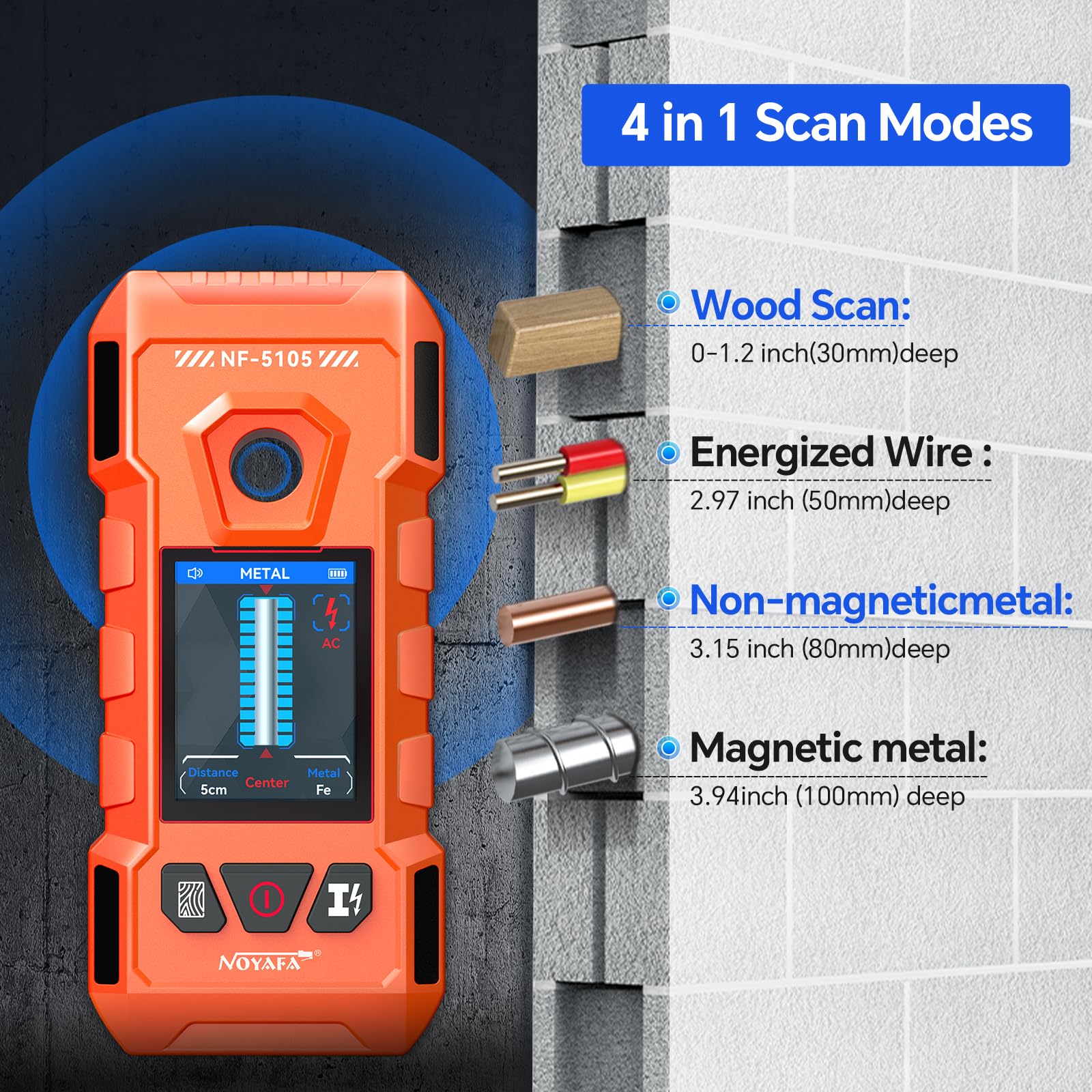 Herramienta de escáner de pared con chip inteligente y pantalla LCD, detector de vigas para el centro y el borde de madera, alambre de CA y metal, vigas de tubería