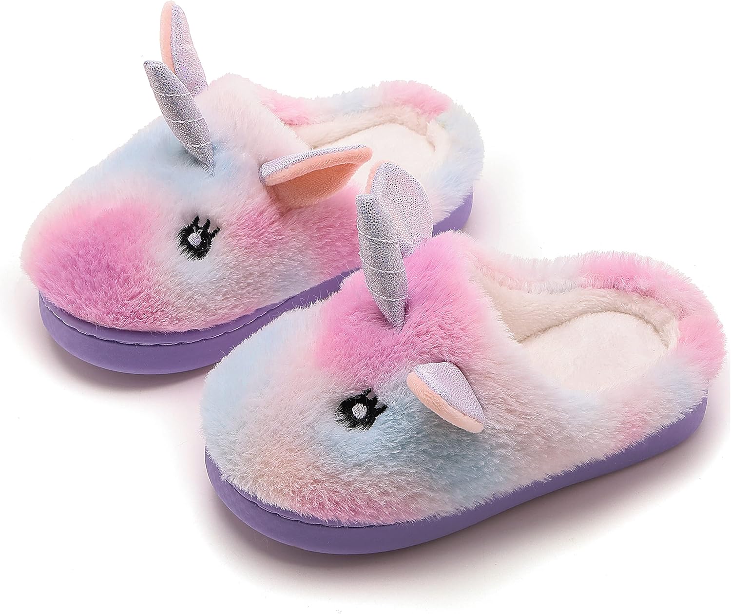 Toddler Kids Non-slip Slippers Girls Boys Warm House Slippers,Purple-without strap,8-9 Toddler