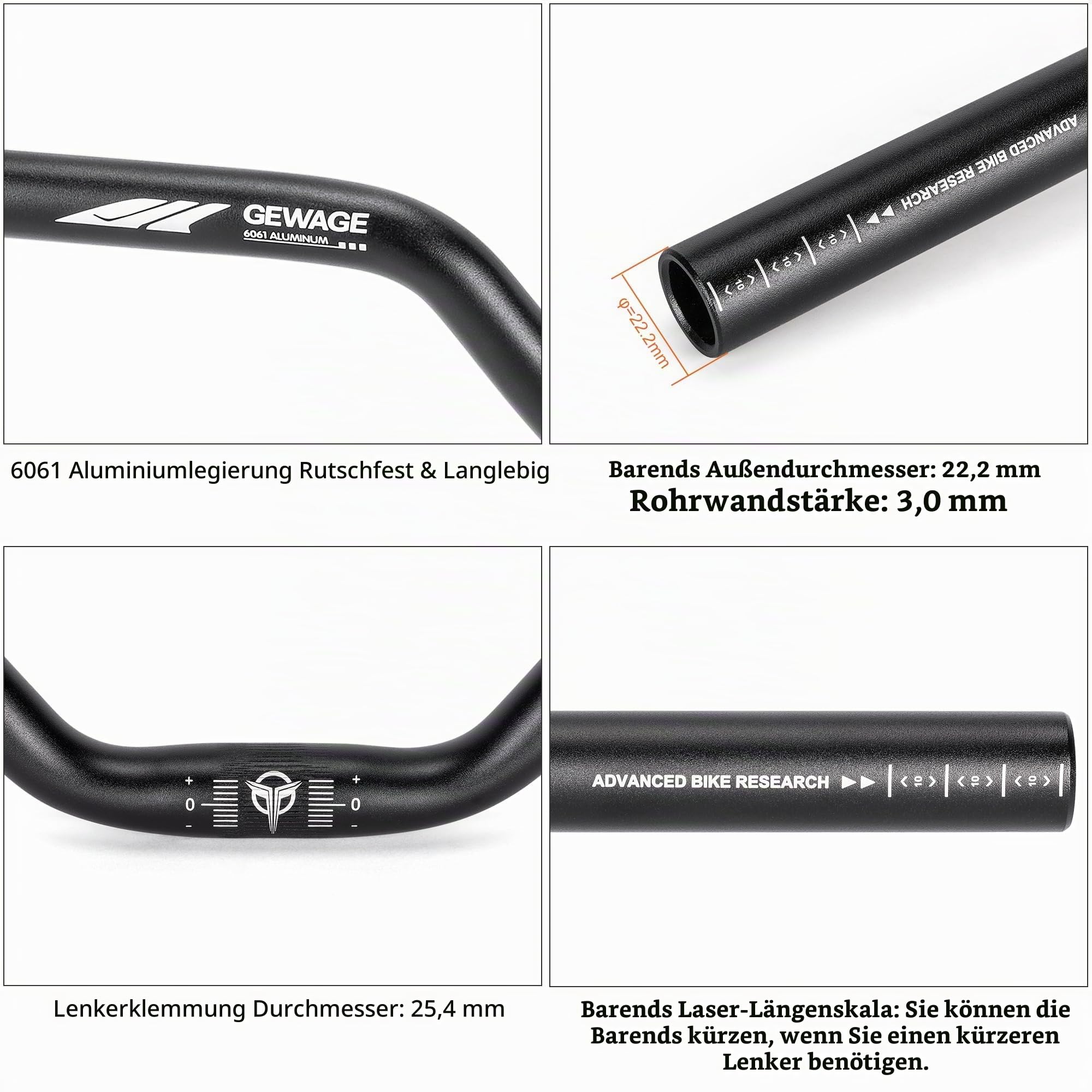 GEWAGE 25,4 mm Fahrradlenker – 620mm Riser-Lenker aus 6061 Aluminiumlegierung, 30/50 /70/90/120mm Rise, 12° Backsweep, Mountainbike Lenker für MTB, Dirtbike & Hybrid (70mm Rise) Sport & Freizeit