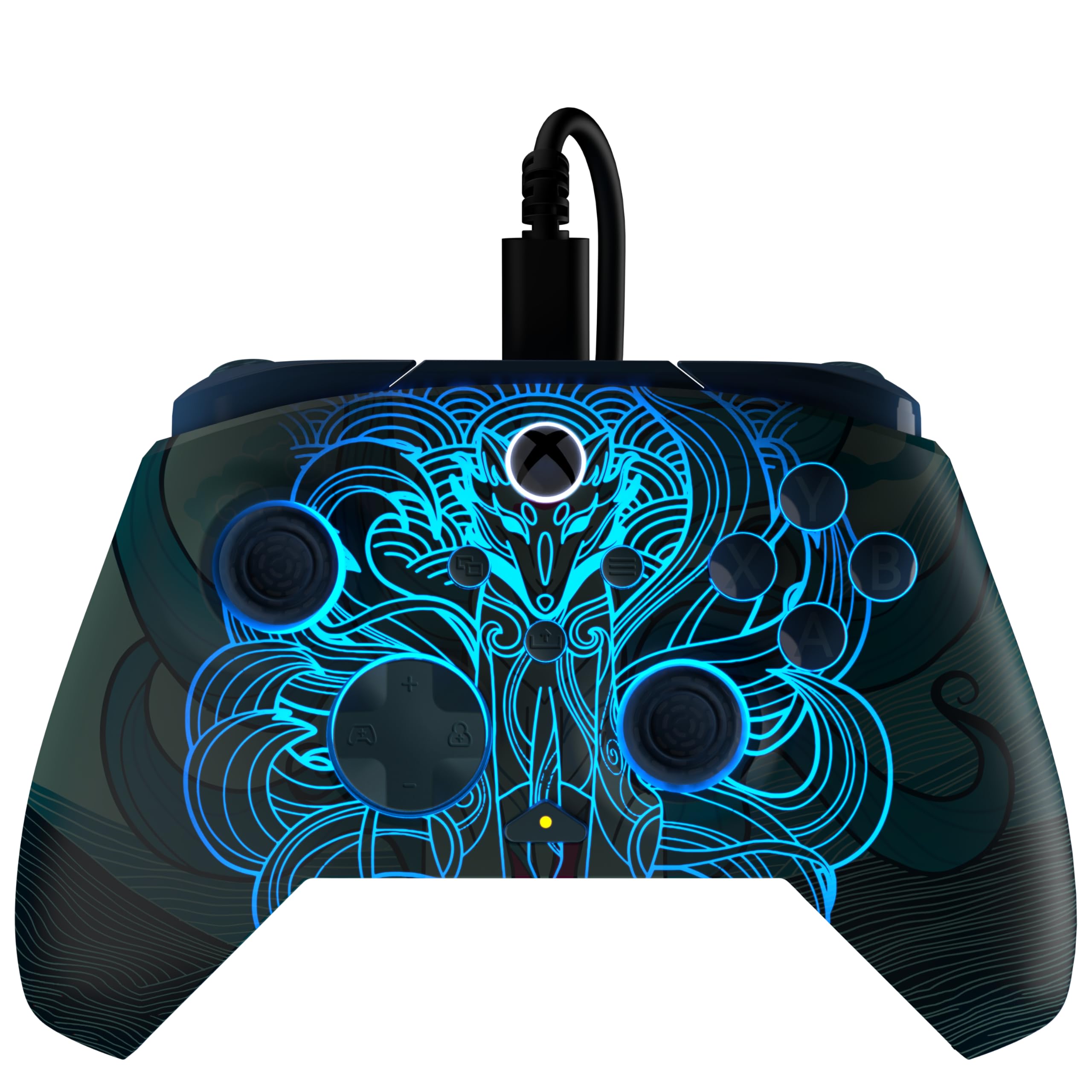 Turtle Beach Rematch Advanced Brillo Blue Kitsune Mando de juego con cable. Con licencia para Xbox con botones reemplazables, gatillos ultracortos y controles de Audio