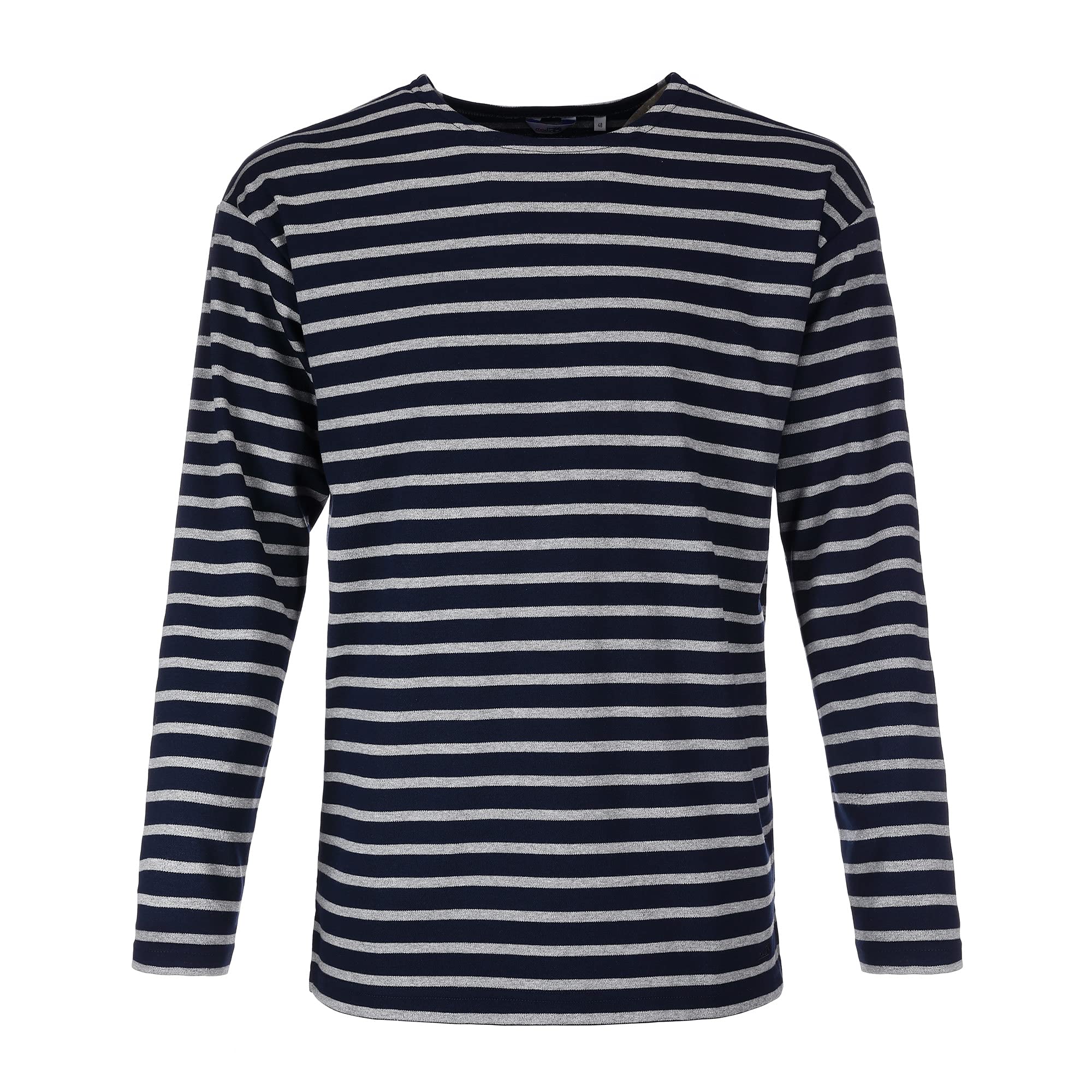 modAS Herren Shirt Bretonisches Streifenshirt - Ringelshirt Streifenshirt Langarmshirt mit Streifen aus Baumwolle in Blau/Grau-Melange Größe 54