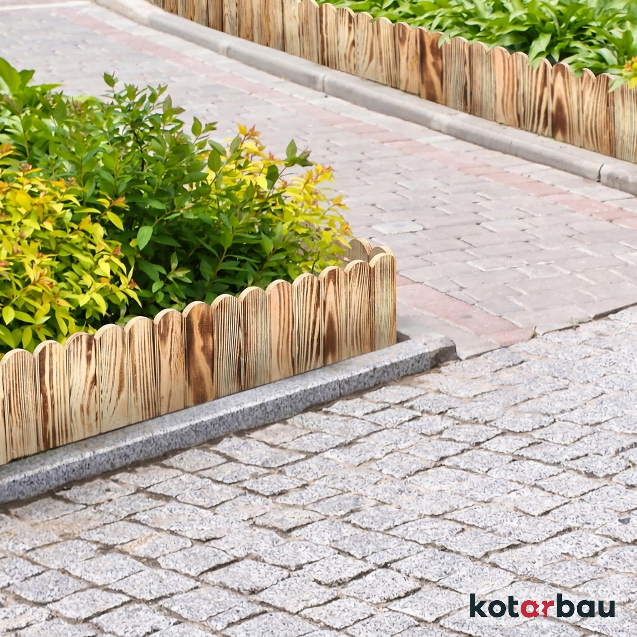 KOTARBAU® Staccionata in Legno per Giardino - 200 x 10 cm - Recinzione Giardino Esterno - Legno Bruciato - Steccato