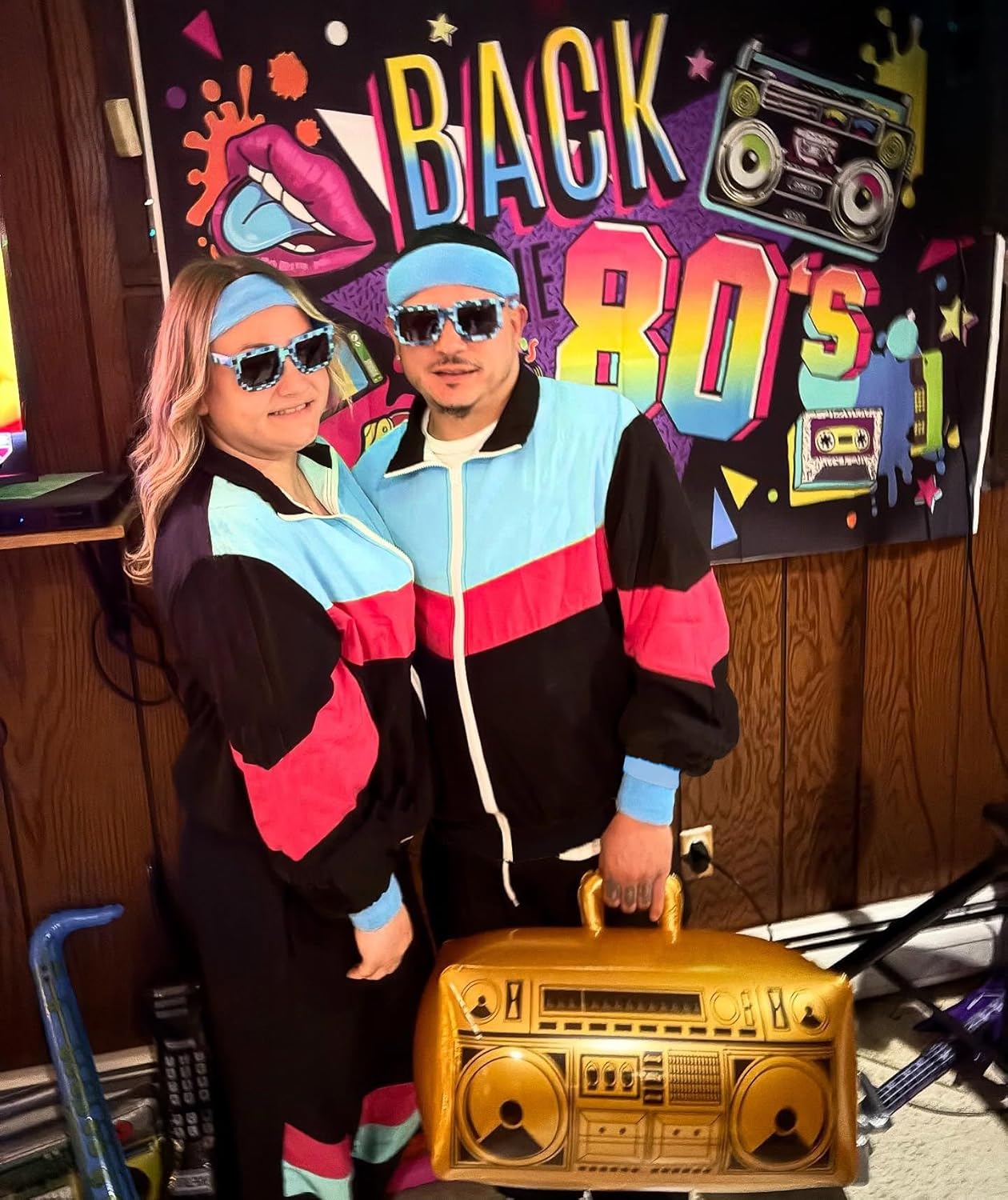 UOUA 80s Outfit Men 90s Tracksuit Costumes Halloween 70s Windbreaker Jacket Track Suit 2 Piece Hip Hop Set - Image 3