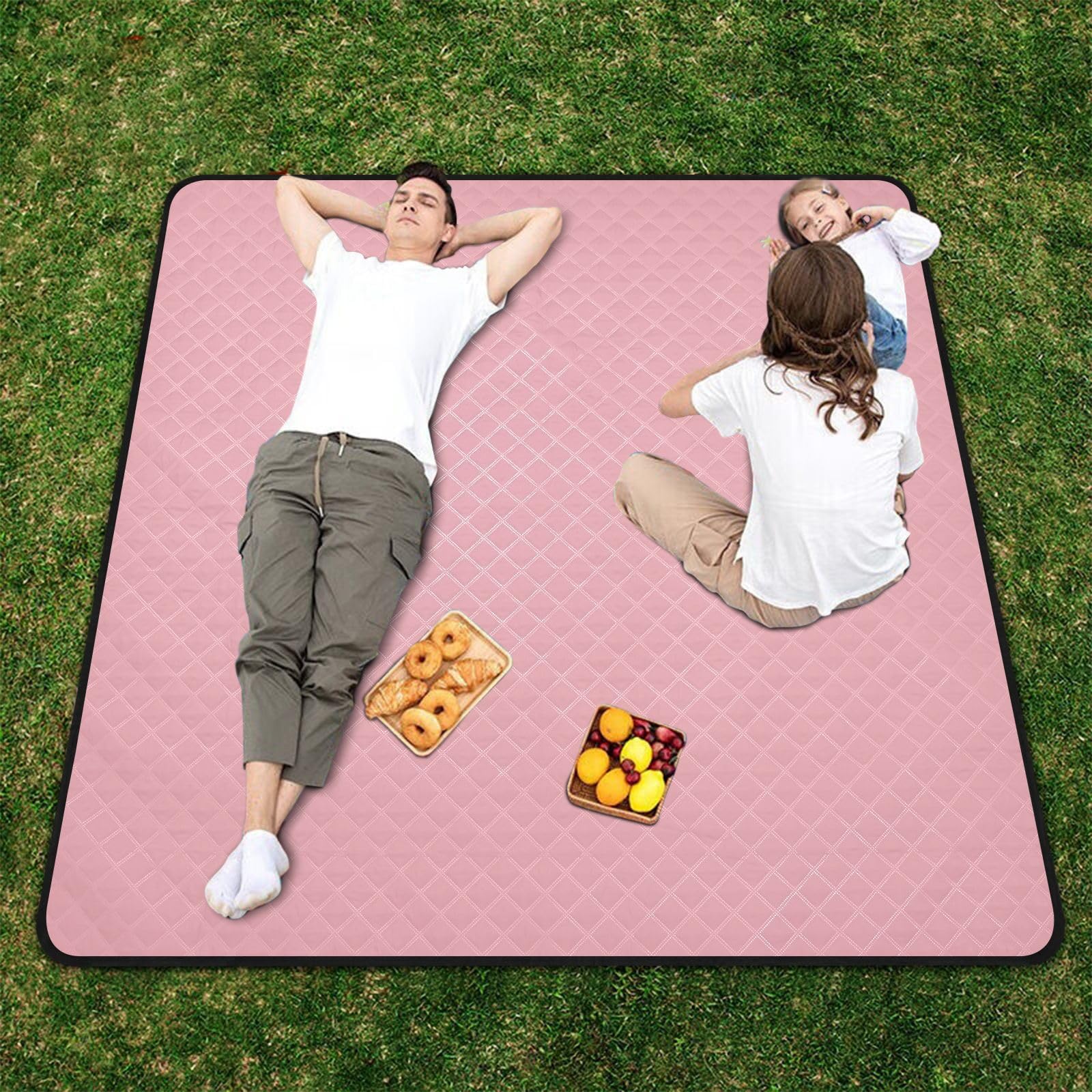 Juego de picnic impermeable de color rosa claro, color liso, XXL, accesorios de picnic al aire libre para artículos de picnic en el suelo, manta para picnic