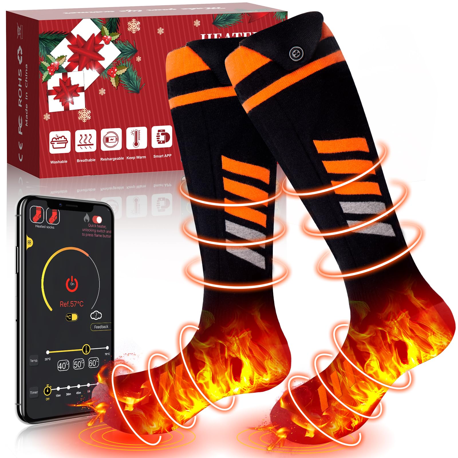 Chaussettes Chauffantes Rechargeables - Batterie 5000mAh, 3 Niveaux De Température Jusqu'à 65°C - Pour Ski, Randonnée, Camping - Hommes/Femmes