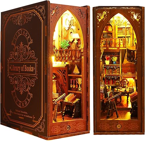 Miniatura 1 de Roroom Kit de rincón de libros para bricolaje casa de muñecas estantería de estantería decoración de callejón con caja de música rompecabezas de