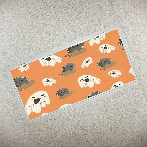 AT5ZR4PD Cubiertas decorativas de luz fluorescente para aula, oficina, escuela, patrón sin costuras, Simbol minmal Halloween para cubiertas de luz