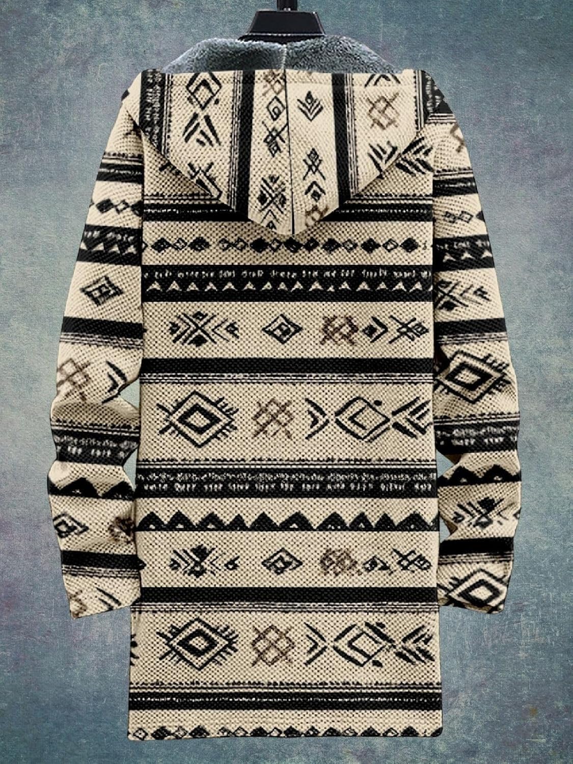 2025 Men's Ethnic Pattern Hooded Jacket Long Cardigan Hoodies Full Zip Vintage Knitted Zipper Coat with Pocket - Image 6