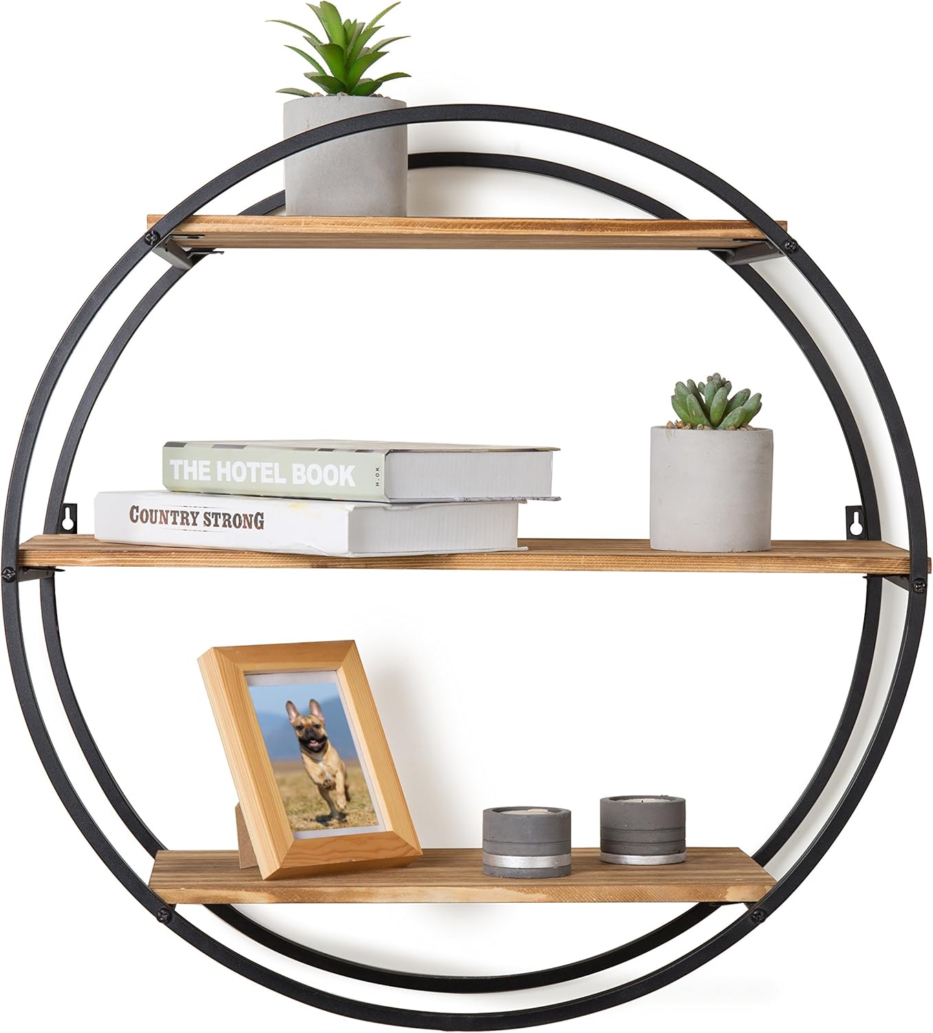 MyGift Industrial Modern 22Inch CircleFrame 3Tier Floating Shelf