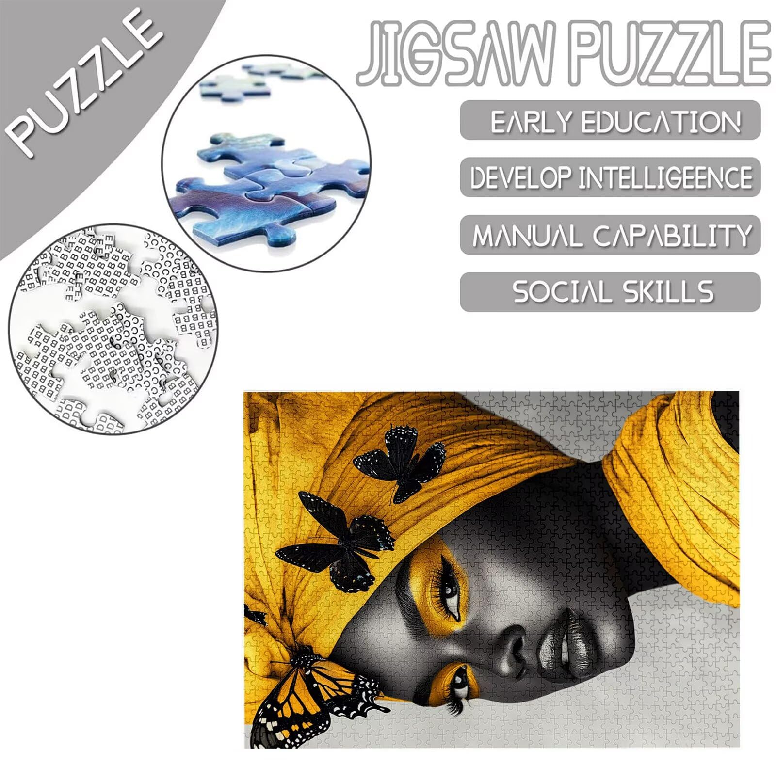 Puzzle 1314 elementów dla dorosłych, afrykańskie puzzle dla kobiet wzór, duża drewniana układanka 75 x 50 cm początkująca dziewczyna edukacyjna zabawka wyzwanie z opakowaniem na prezent do dekoracji