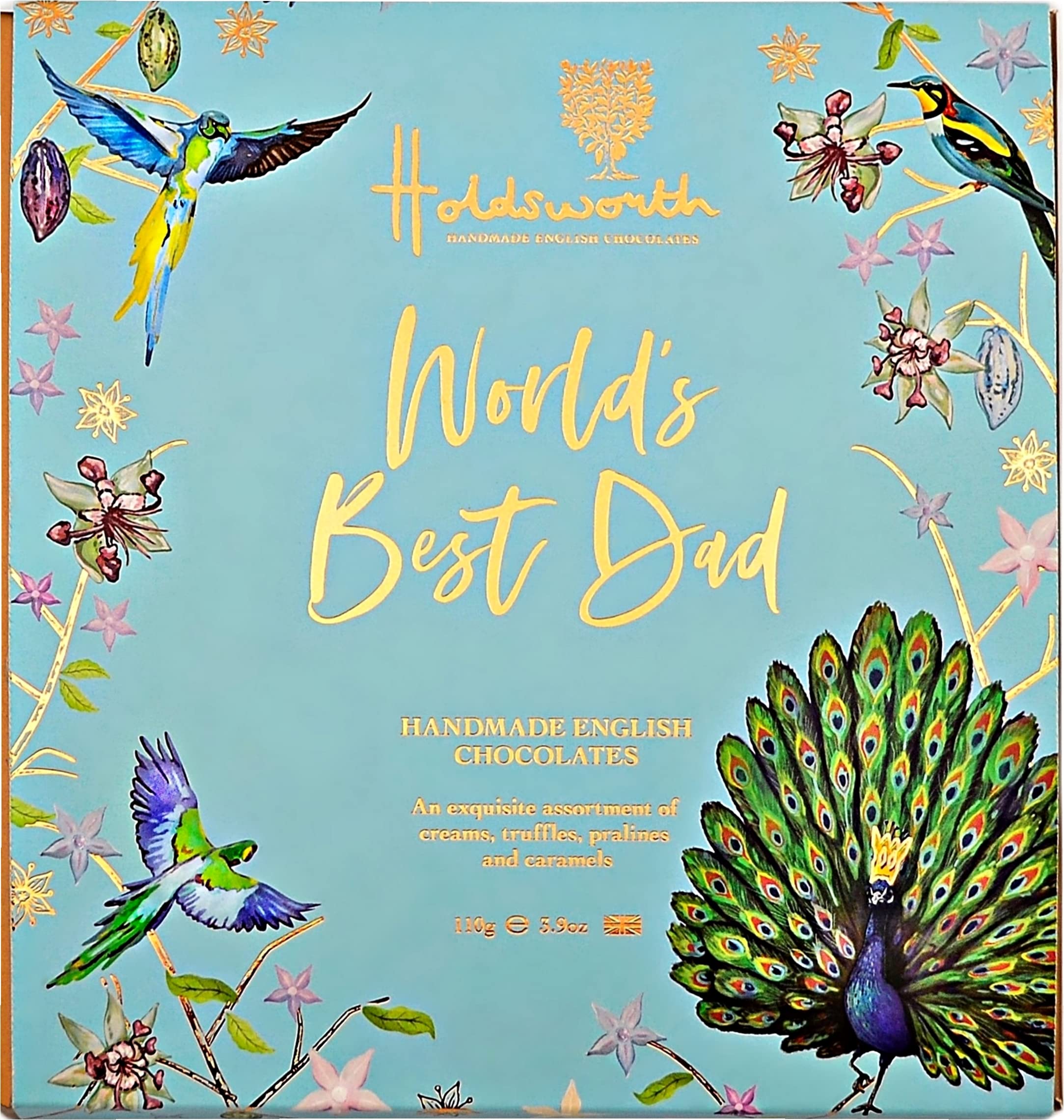 Holdsworth Chocolates Occasions Collection - World's Best Dad, Gift Box Filled with Handmade Truffles and Assorted Milk, Dark and White Chocolates Perfect for gifting 110g