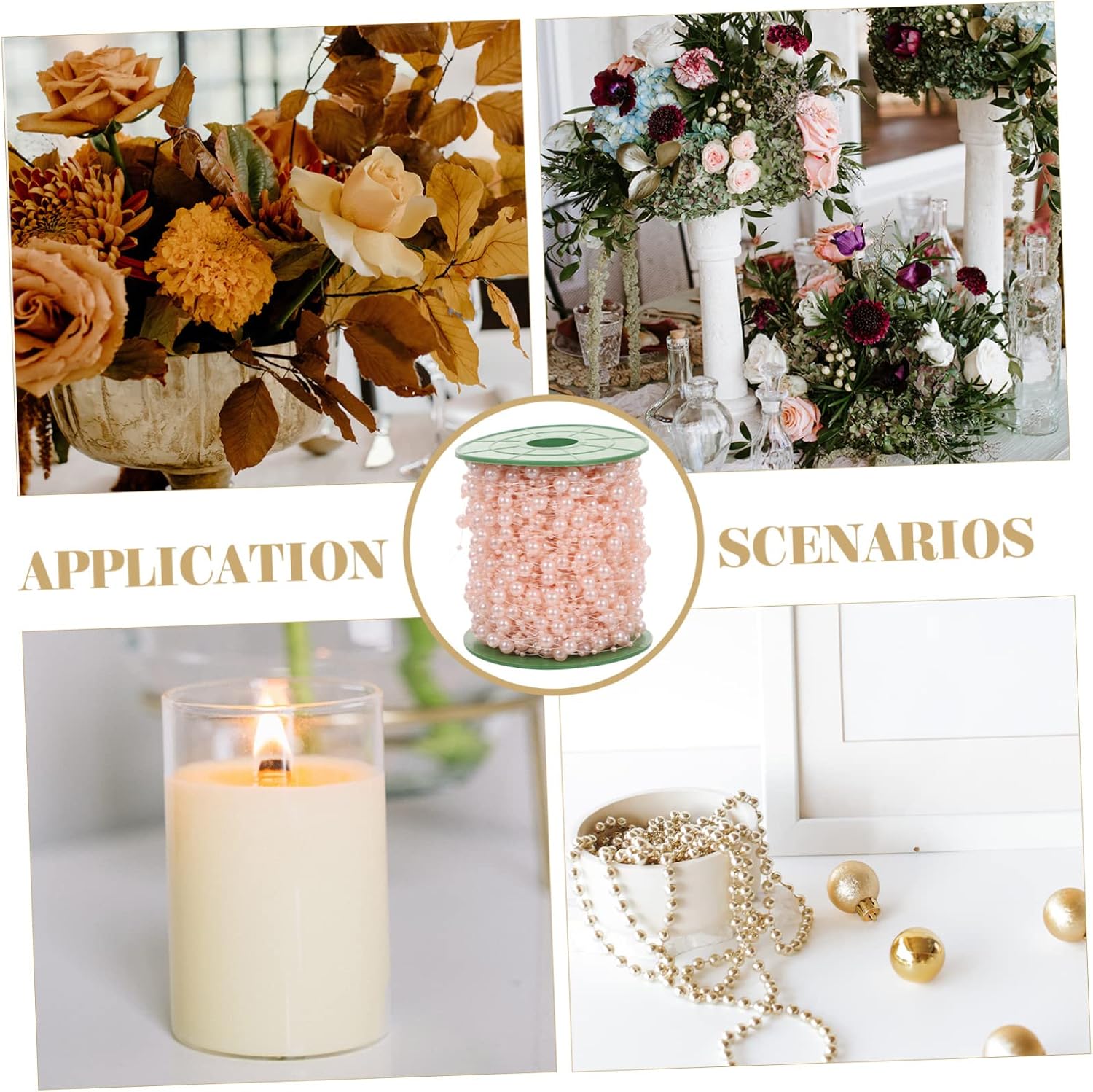 1Roll Artificial Pearl Beaded String Crafting String for Vase Fillers Floating Candles and Wedding Decor and Pearl Decor for DIY Centerpieces