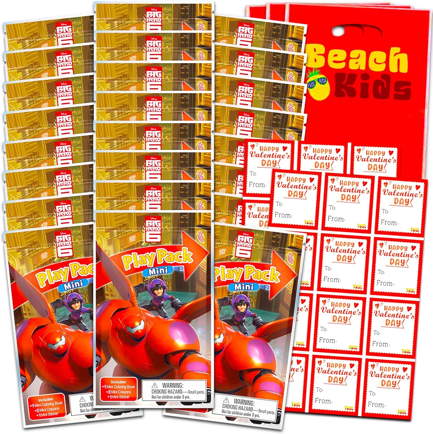 Disney Big Hero 6 Valentine's Day Classroom Gift Exchange Bundle - 24 Hiro and Baymax Mini Coloring Activity Books for School Valentines Cards, Stickers | Valentines Kids Party Favors