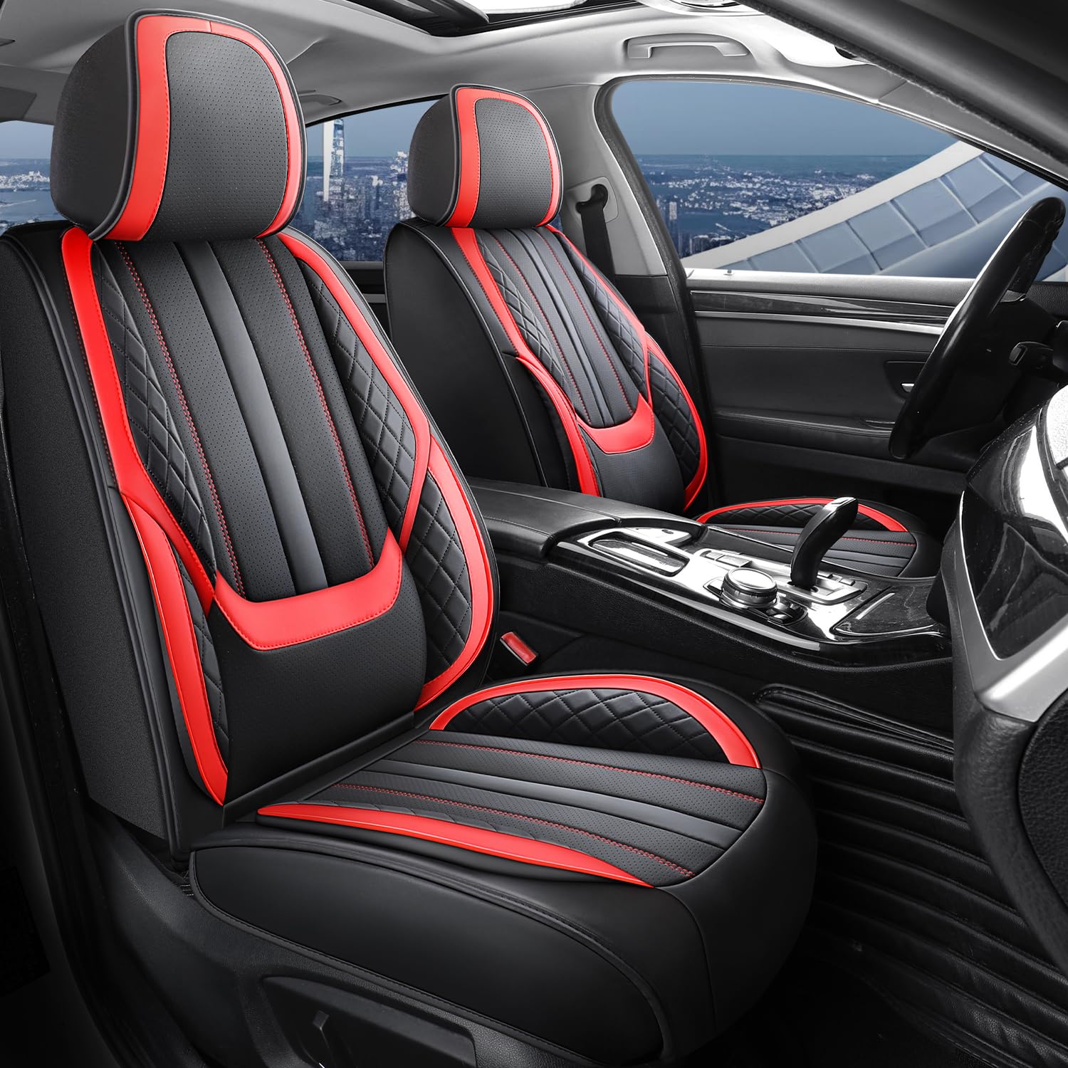 Staremind Nappa Leather 5-Seat Set (Black+Red)