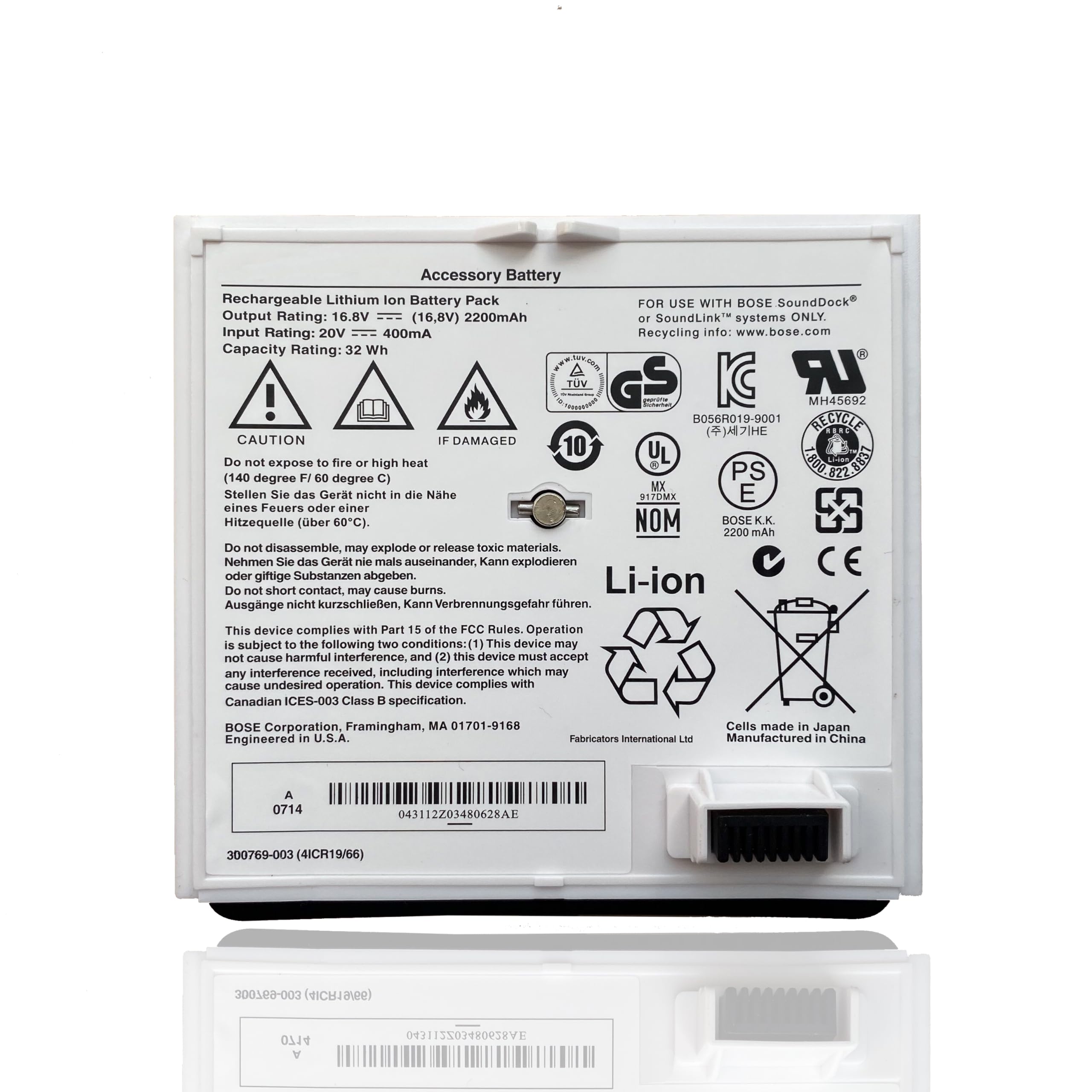 FSANXF (White) 300769-003 Battery for Bose Sounddock Portable Digital Music System SoundLink Air Series 300769-001 300769-004 300769-002 300770-001 4ICR19/66 (16.8V 32Wh/2200mAh)