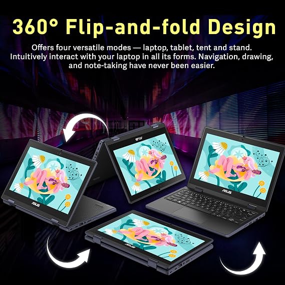 ASUS BR1102FGA 11.6 2-in-1 Rugged & Spill Resistant Touchscreen Laptop, Intel Celeron N100, 4GB RAM, 288GB Storage(128GB SSD+160GB Docking Station Set), UHD Graphics, WiFi 6, Webcam, Win 11 Pro, Gray