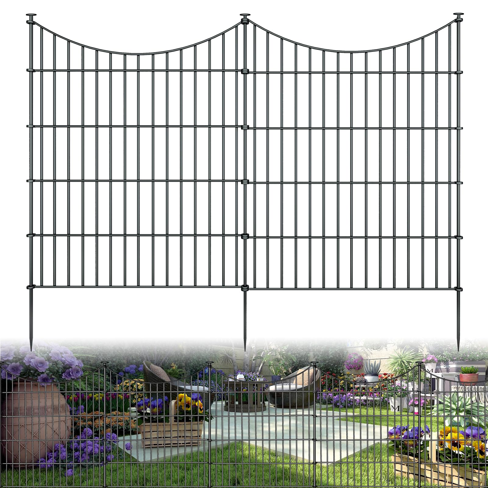10 Panels Garden Fence Dog Fence Outdoor for Yard, 32in H x 23.6ft L Rustproof Metal Fencing with Ground Stakes | No Dig Animal Proof Containment for Pets/Rabbits | Durable Patio Security Panels