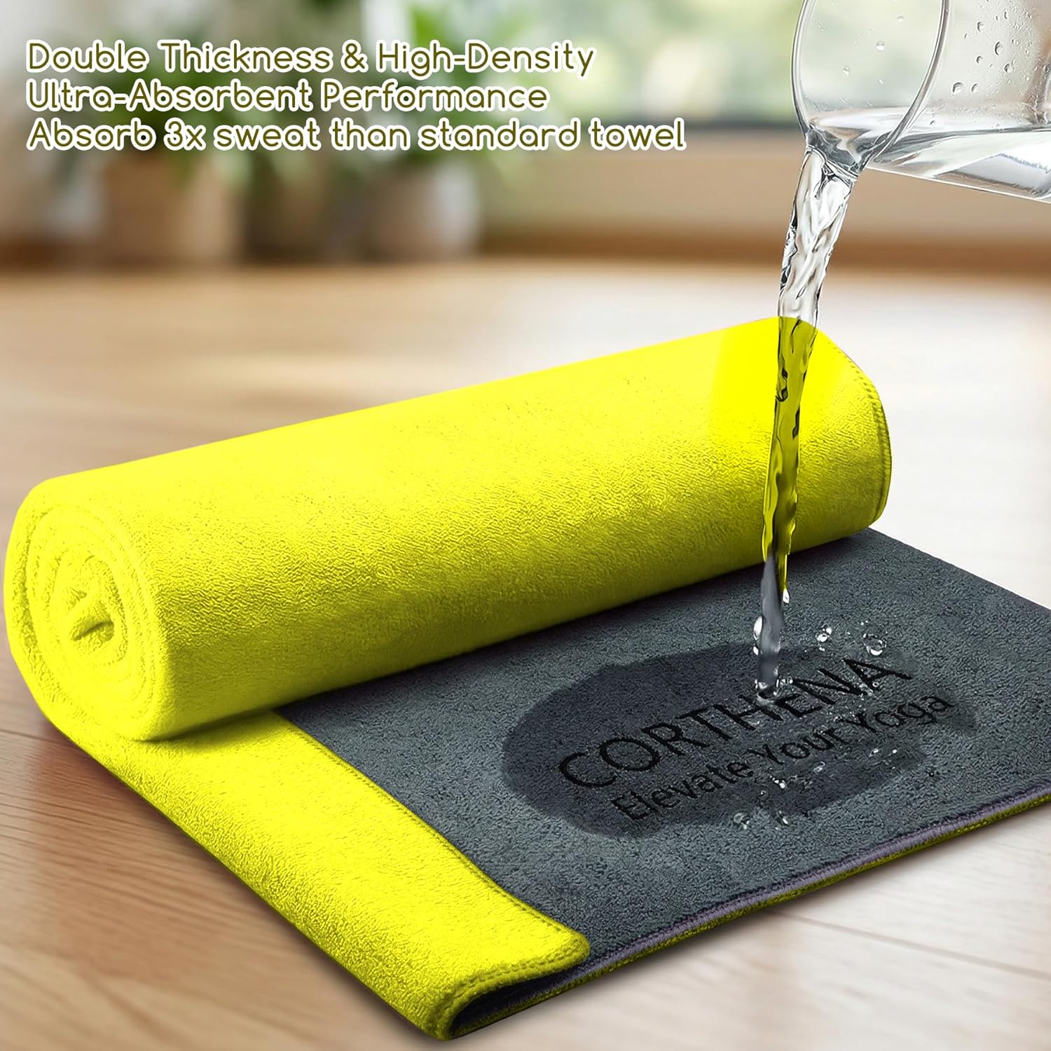 Yoga Mat Towel, Extra Thick (600GSM) Soft Hot Yoga Towel, Non-Slip and Sweat Absorbent for Hot Yoga, Bikram, Pilates, and Fitness, 72" x 27.5", Dual-Color, Grey/Yellow